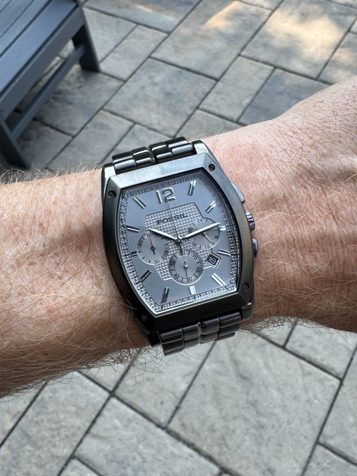 Fossil Arkitekt FS-4251 Men’s Watch Silver/Grey Stainless Steel with New Battery