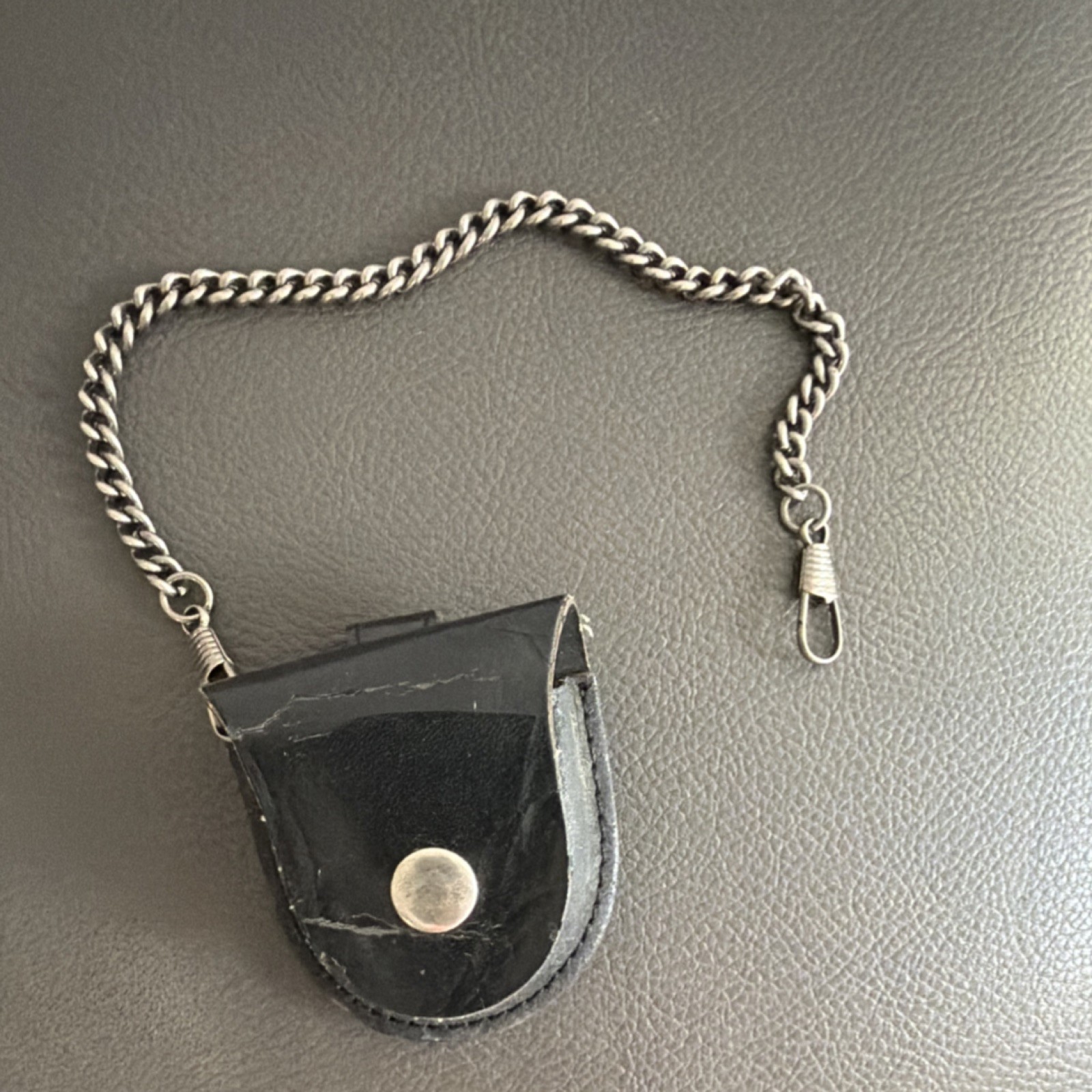 Black Leather Pocket Watch Case with Chain Unisex Adults Holder