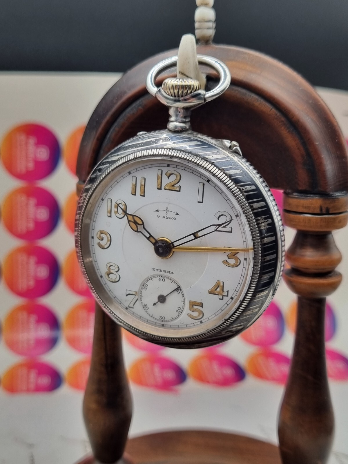silver niello eterna military style alarm pocket watch