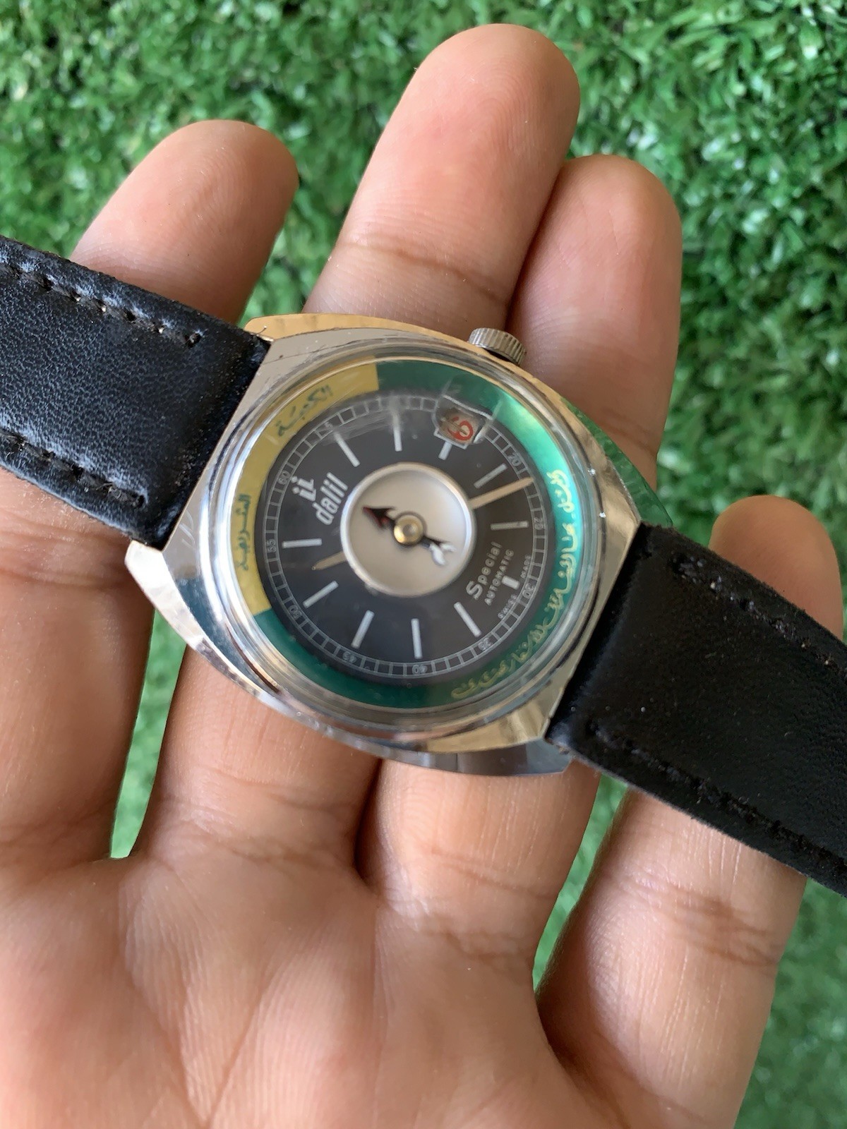 Dalil Special Automatic Islamic Compass Vintage Watch Swiss Made Date 34mm Men