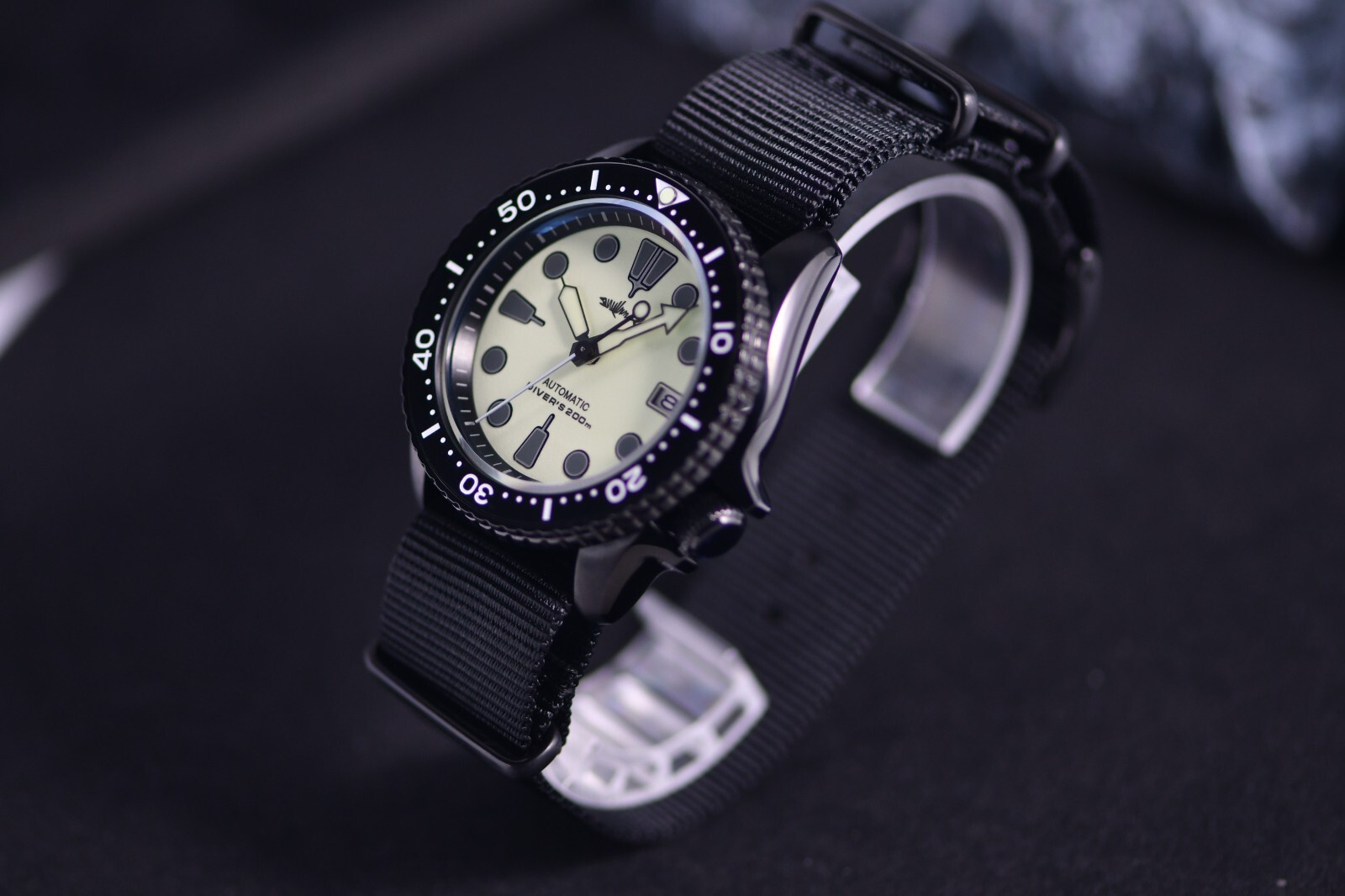 Heimdallr SKX007 Black PVD Creme Full Lume Day Date NH36A Automatic Diver Watch