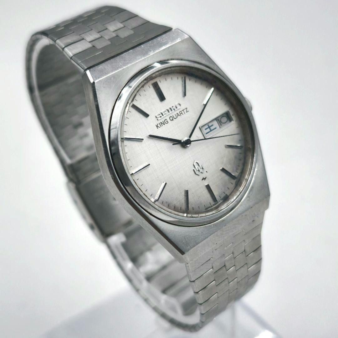 SEIKO King Quartz 5856-7020 Day Date Silver Watch Junk Japan Used