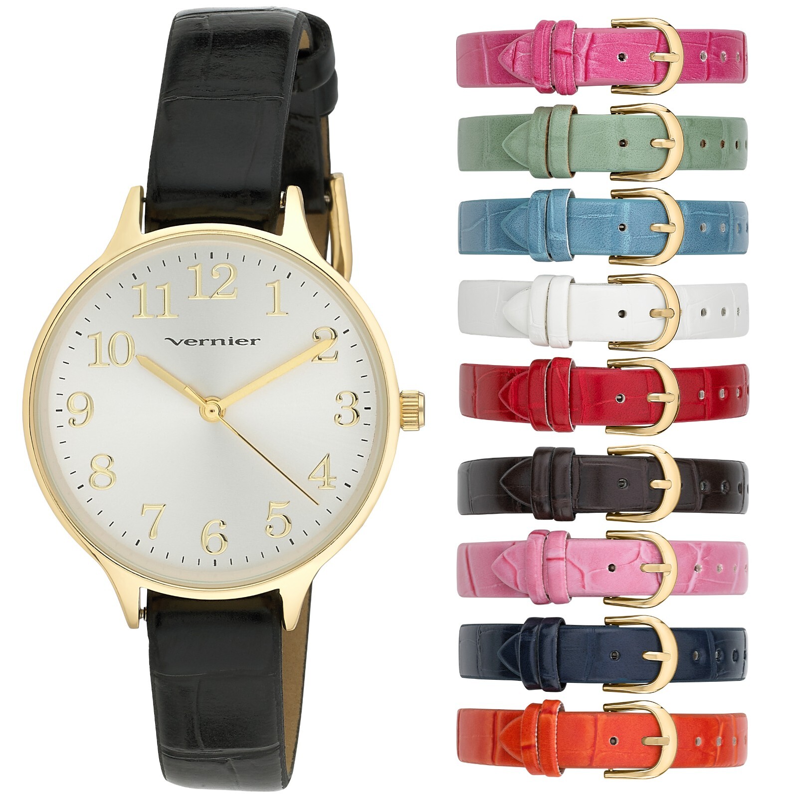 Vernier Women’s Easy Read Round Watch with 10 Interchangeable Vegan Straps