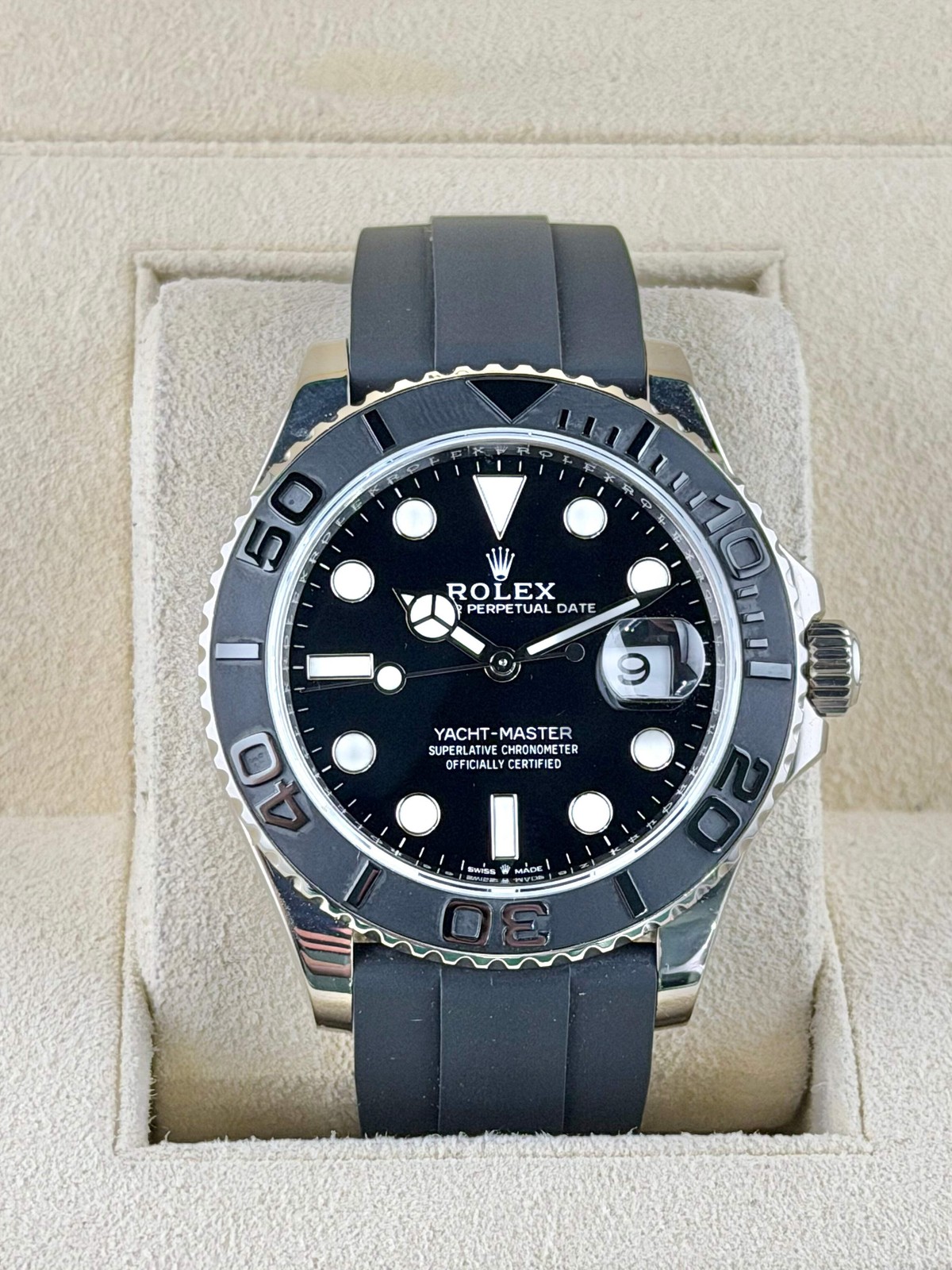 2021 Rolex Yach-Master Black Dial 226659 42mm 18K White Gold Rubber Strap – Pre