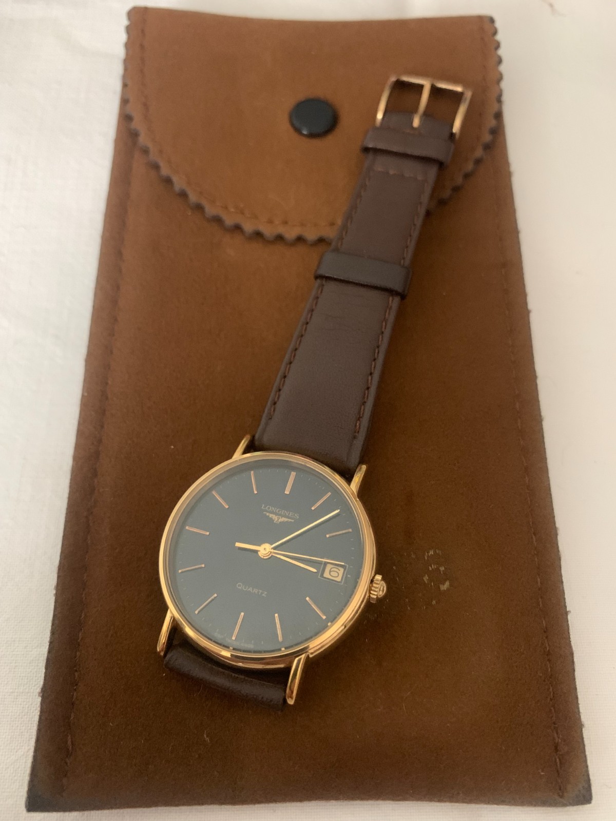 LONGINES quartz ref 4468 4 950 year 1973 black dial gold plated 33mm clutch
