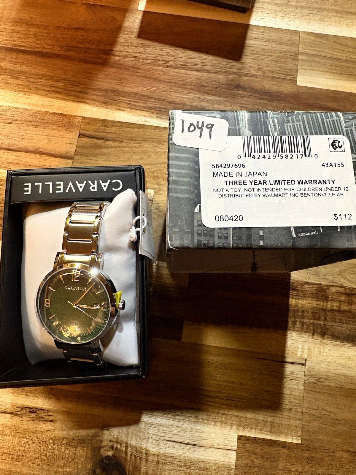 Caravelle Men’s Quartz Gold-Tone Bracelet Watch Green Dial Date Analog w/ Box