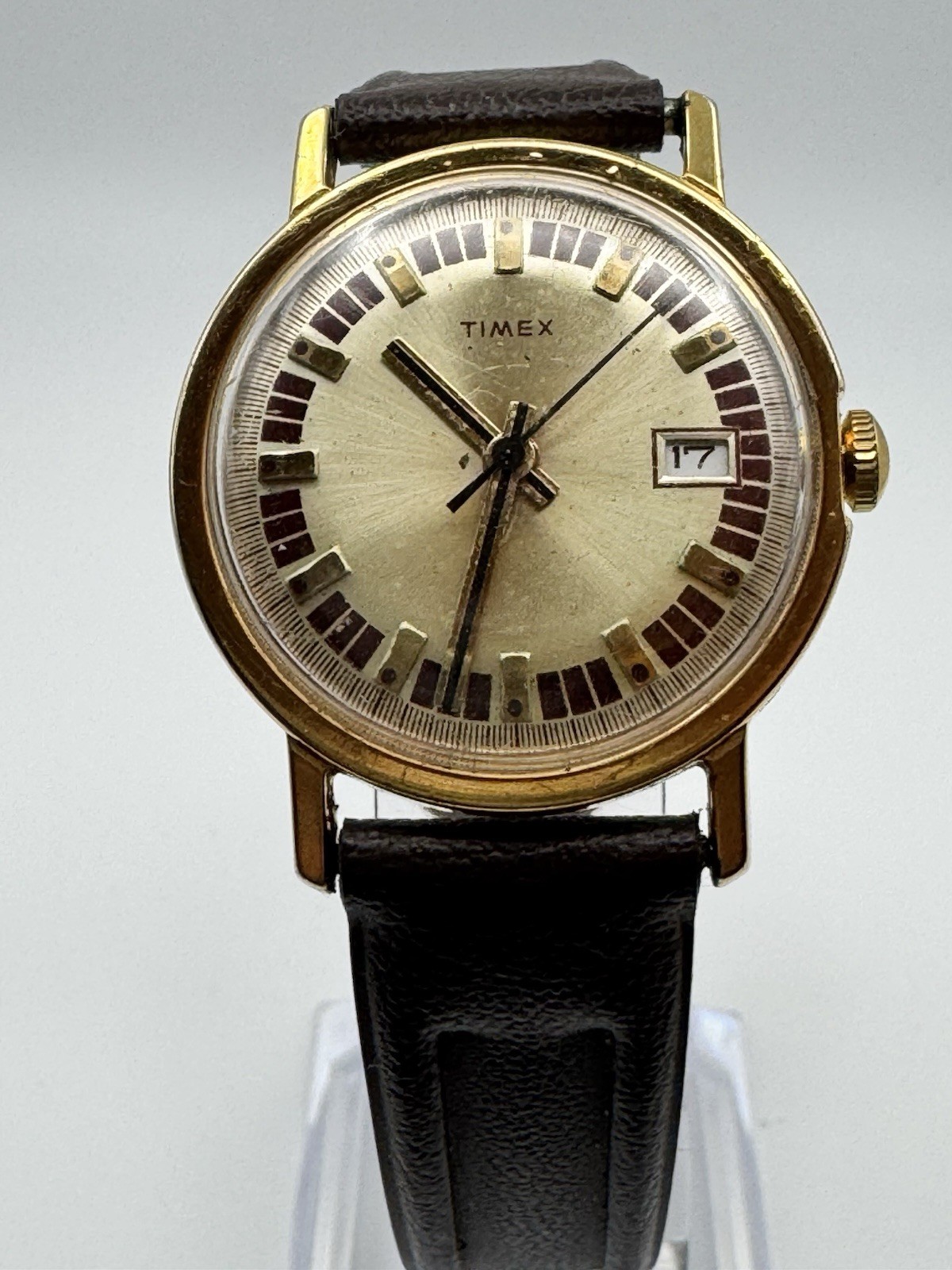 Vintage Timex Mercury Self Wind Mechanical Watch Red And Gold Dial 1974