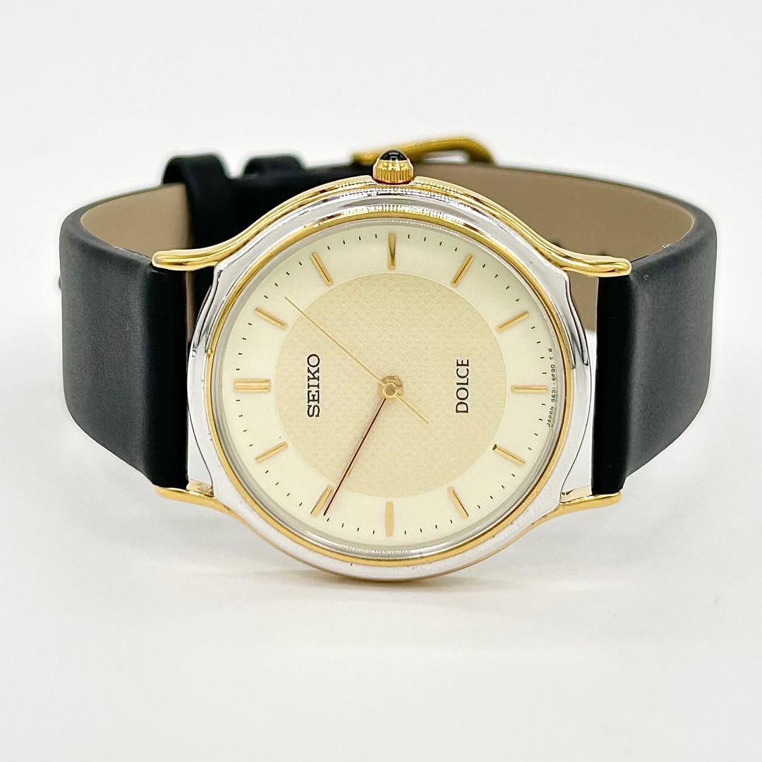 Seiko Dolce 5E31-6D60 Quartz Watch Gold White Black Battery
