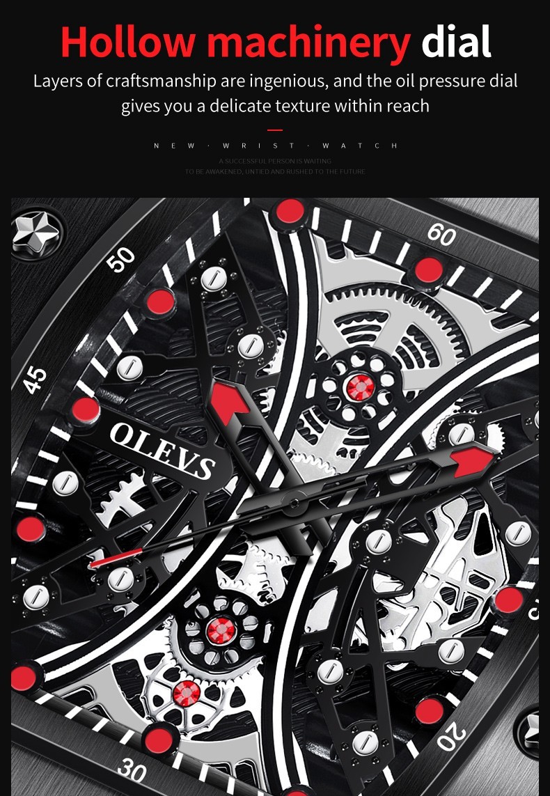OLEVS 3602 Luminous Barrel-shaped Semi-hollow Japan Movement Quartz Wristwatch