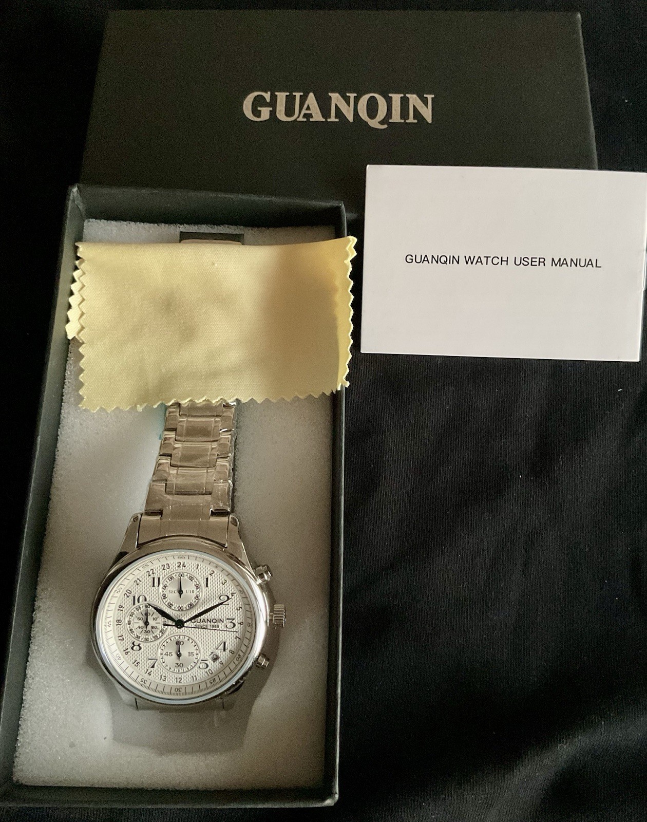 NIB Multifunction Guanqin Chronograph Watch Guilloche Dial