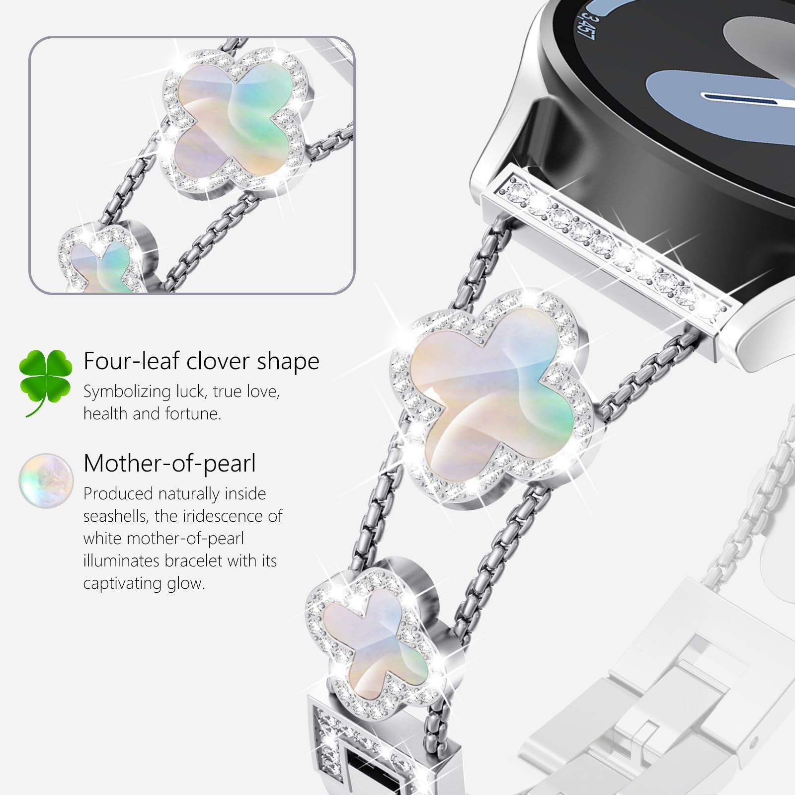 Surace Samsung Galaxy Watch 7 Band, Jewelry Diamond Metal Wristband, 40-46mm