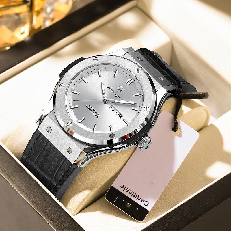 POEDAGAR Luxury Men’s Watch Leather Waterproof Military Luminous Quartz Watch