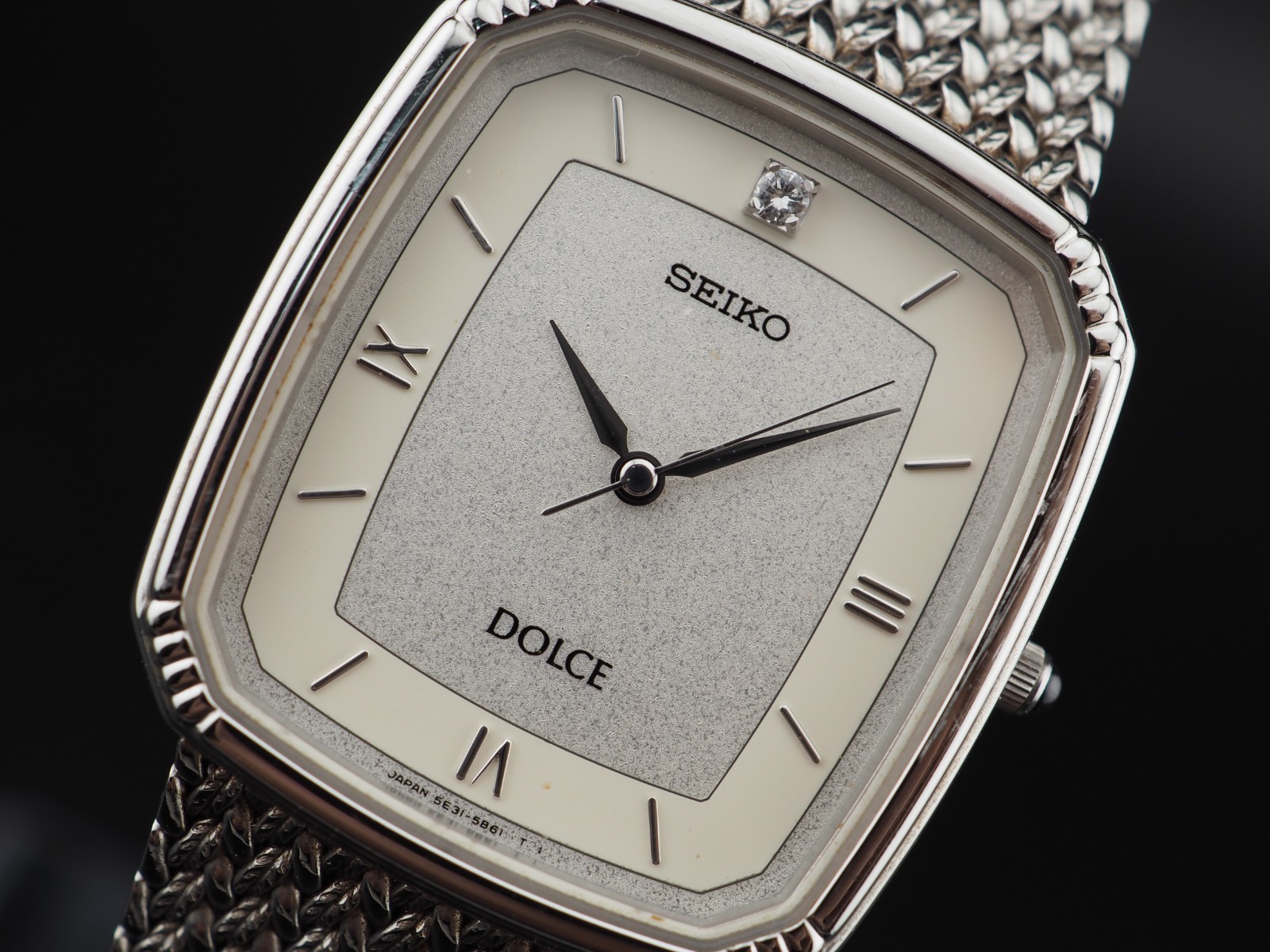 Vintage 1995 N MINT Seiko DOLCE 5E31-5A90 1P Diamond Silver Qz Mens Watch JAPAN