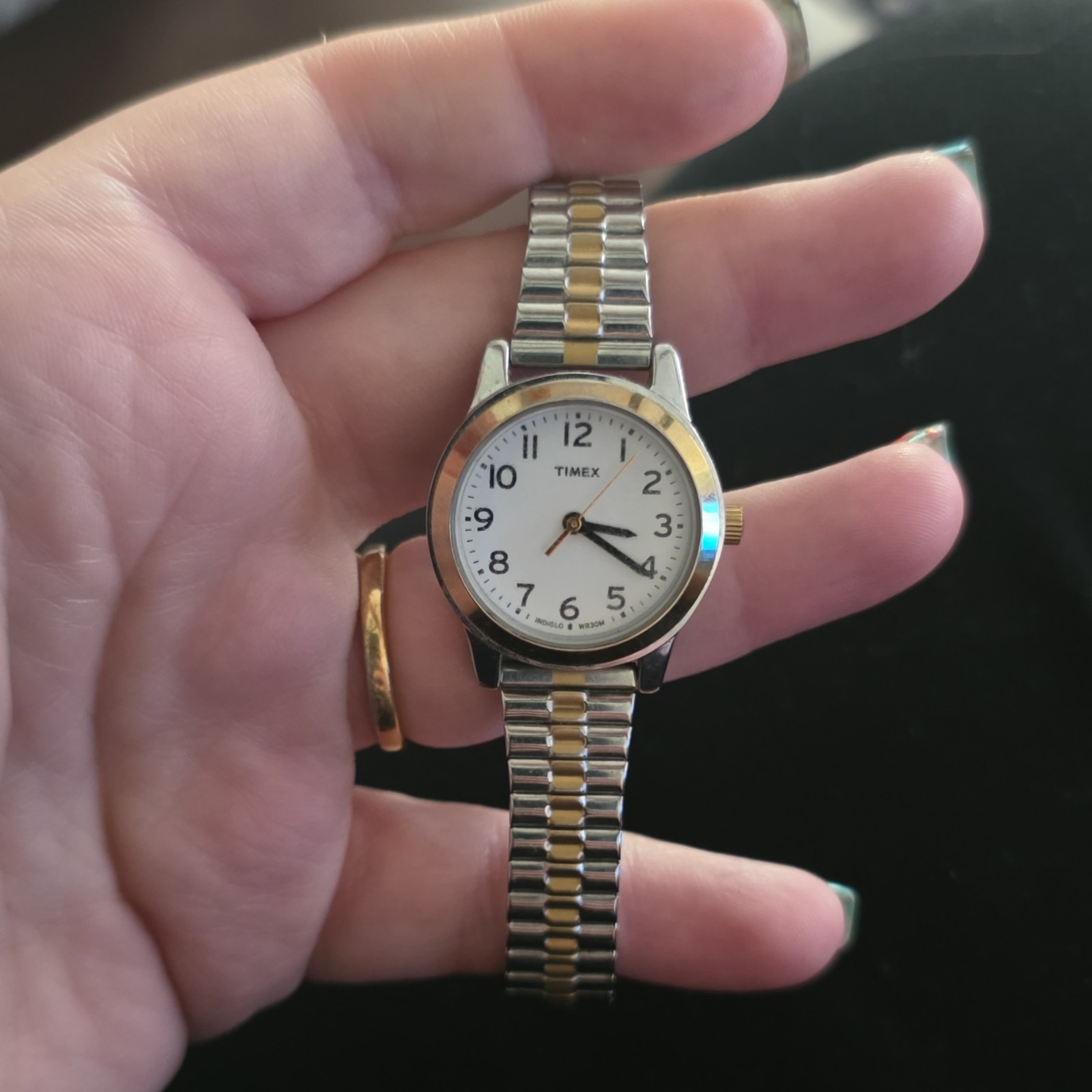 Timex Womens Watch 25mm Two Tone Gold Silver Expansion Band Stainless Steel EUC