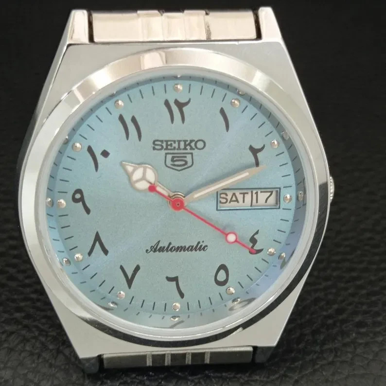 Vintage Seiko 5 Automatic Japan 6309a Refurbished Mens Arabic Figure Sky Blue Co