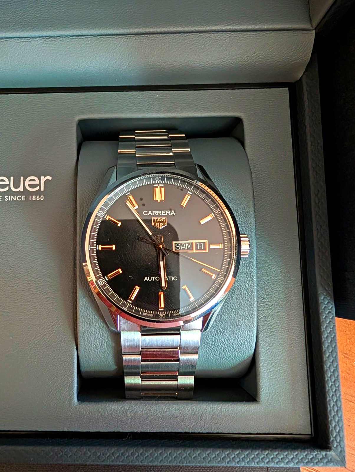 TAG Heuer Carrera Automatic Day/Date Black Dial Stainless Steel Bracelet w/ Box