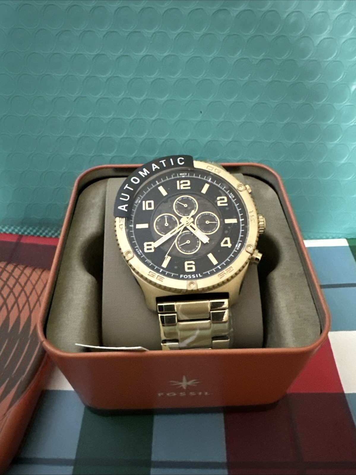 NEW AUTHENTIC AUTOMATIC FOSSIL BROX GOLD BLACK SKELETON CHRONO BQ2667 MENS WATCH
