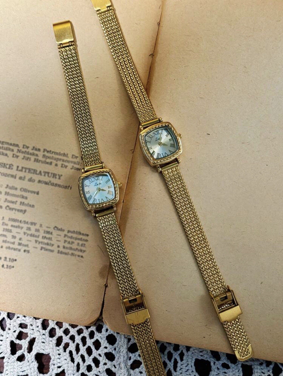 Gold Vintage Style Women’s Elegant French Inspired Square Wrist Watch
