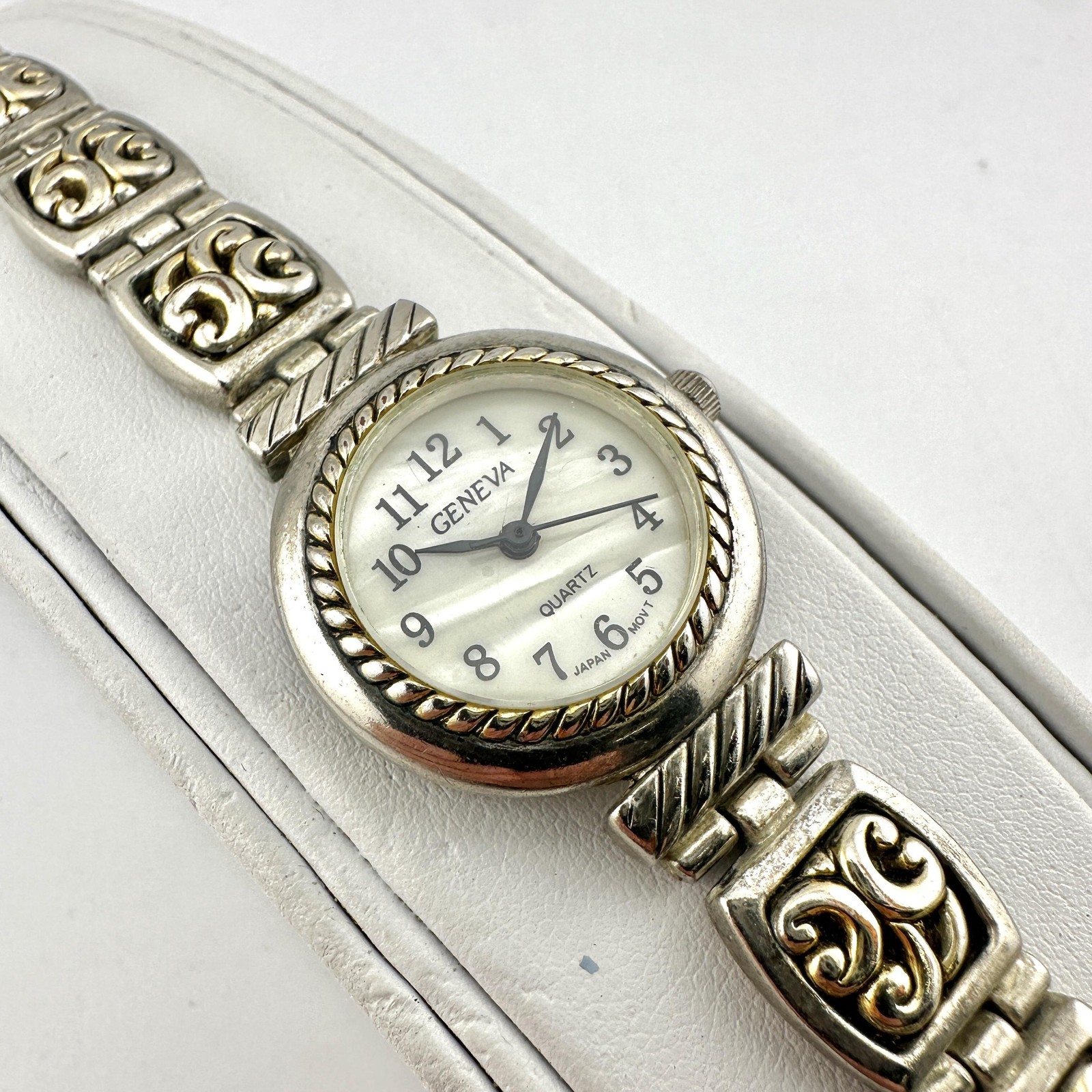 Geneva Womens Watch 24mm MOP Dial Silver Bracelet Dress, Size 7.2″