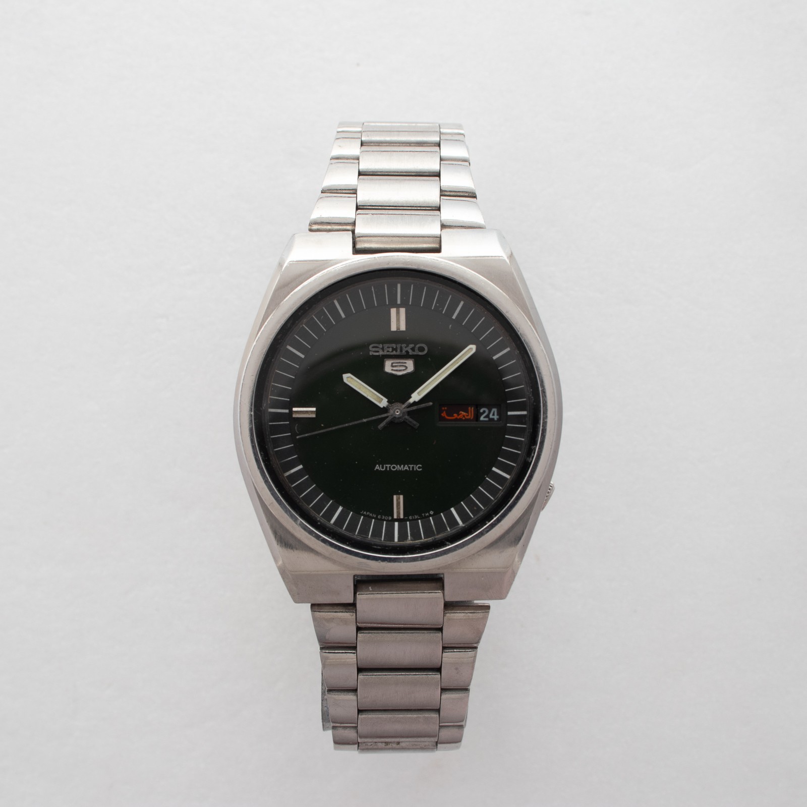 Vintage Seiko 5 Automatic 6309-611A Dark Green Dial Watch English/Arabic Day