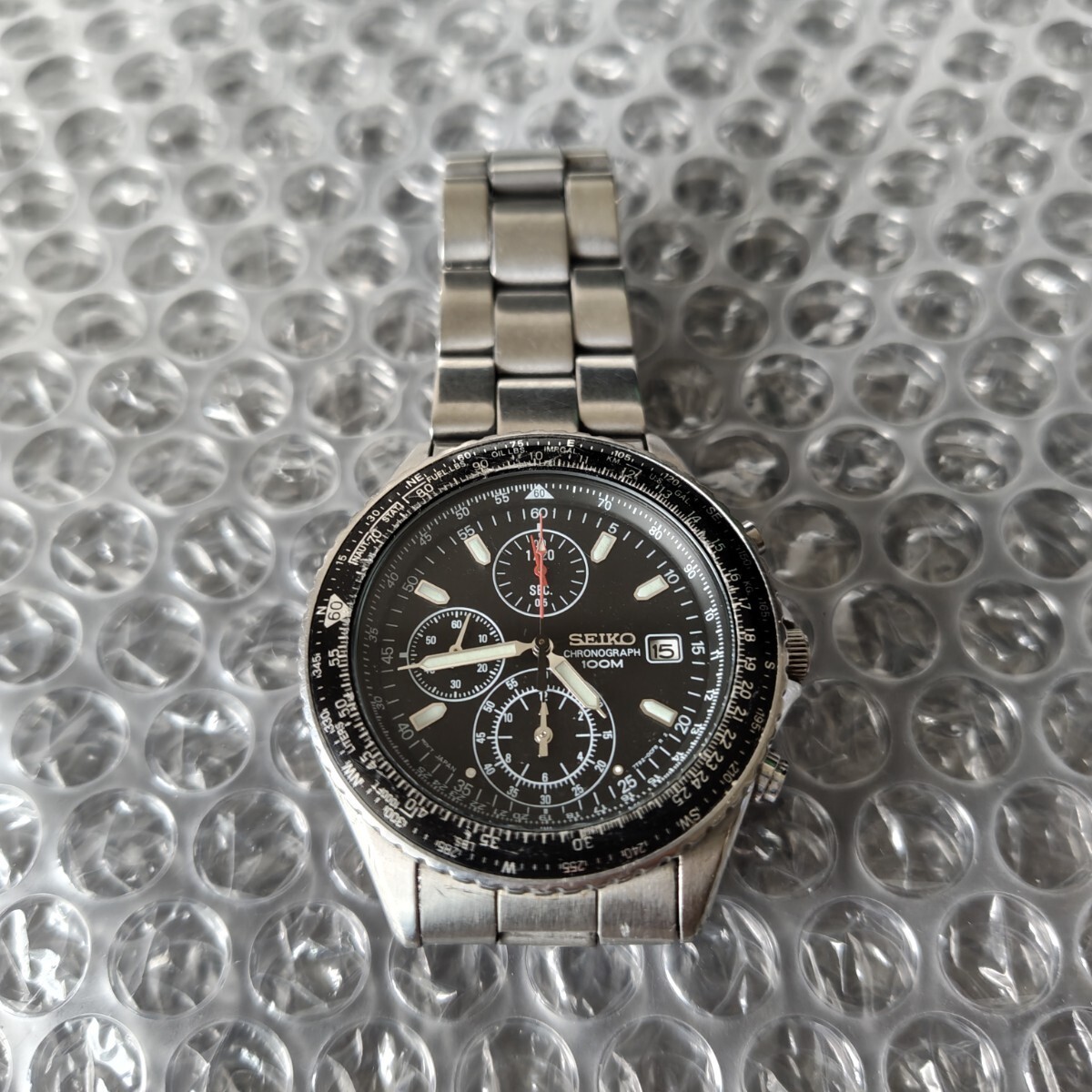 Operational SEIKO 7T92 0CF0 Flightmaster Wristwatch Chronograph Quartz Managemen