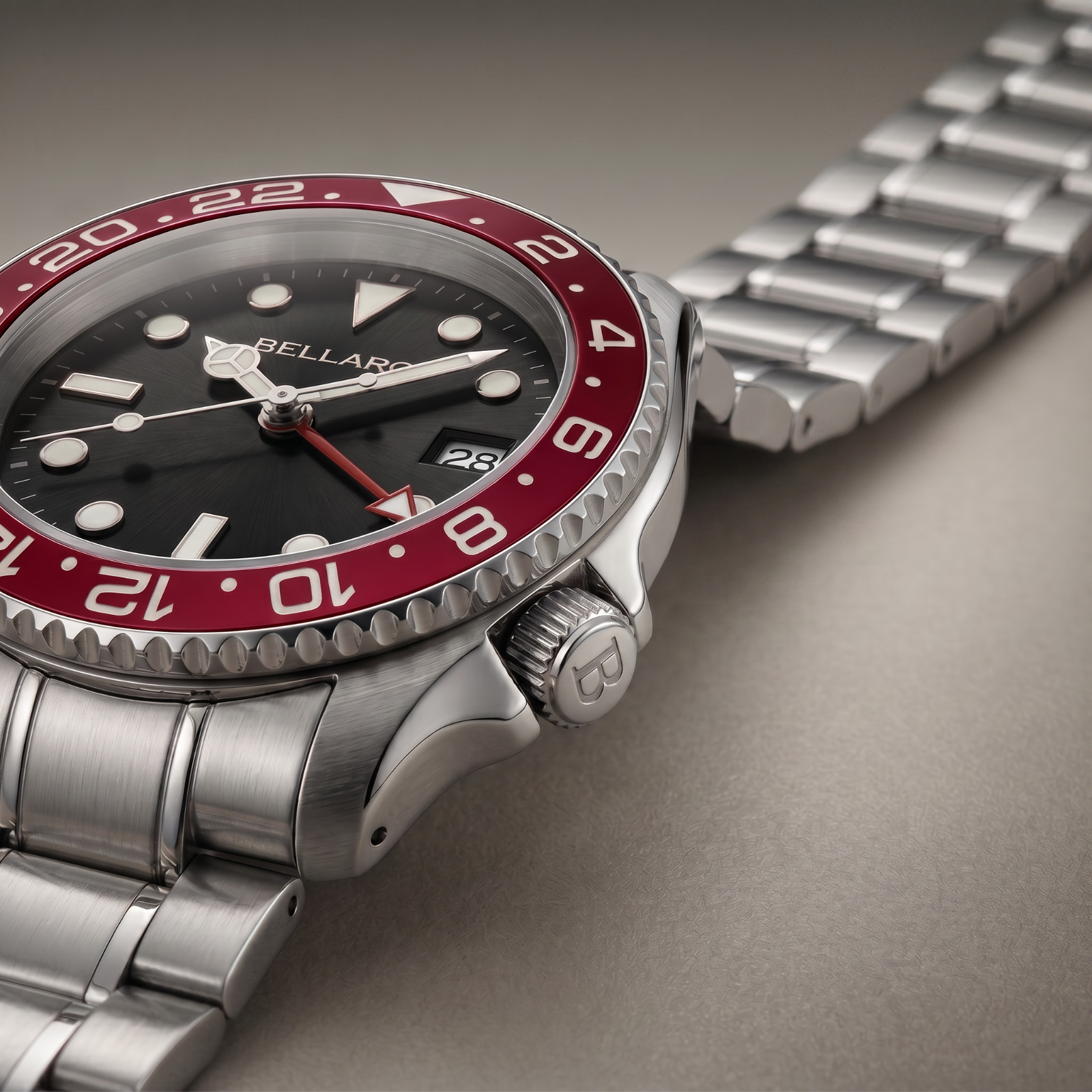 BELLARO Navex style Watch – NH35 Automatic – Sapphire Crystal Red Dial