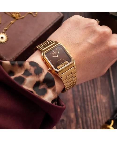 Casio AQ-230GA-5A Unisex Analog Digital Watch Gold Tone Brown Vintage
