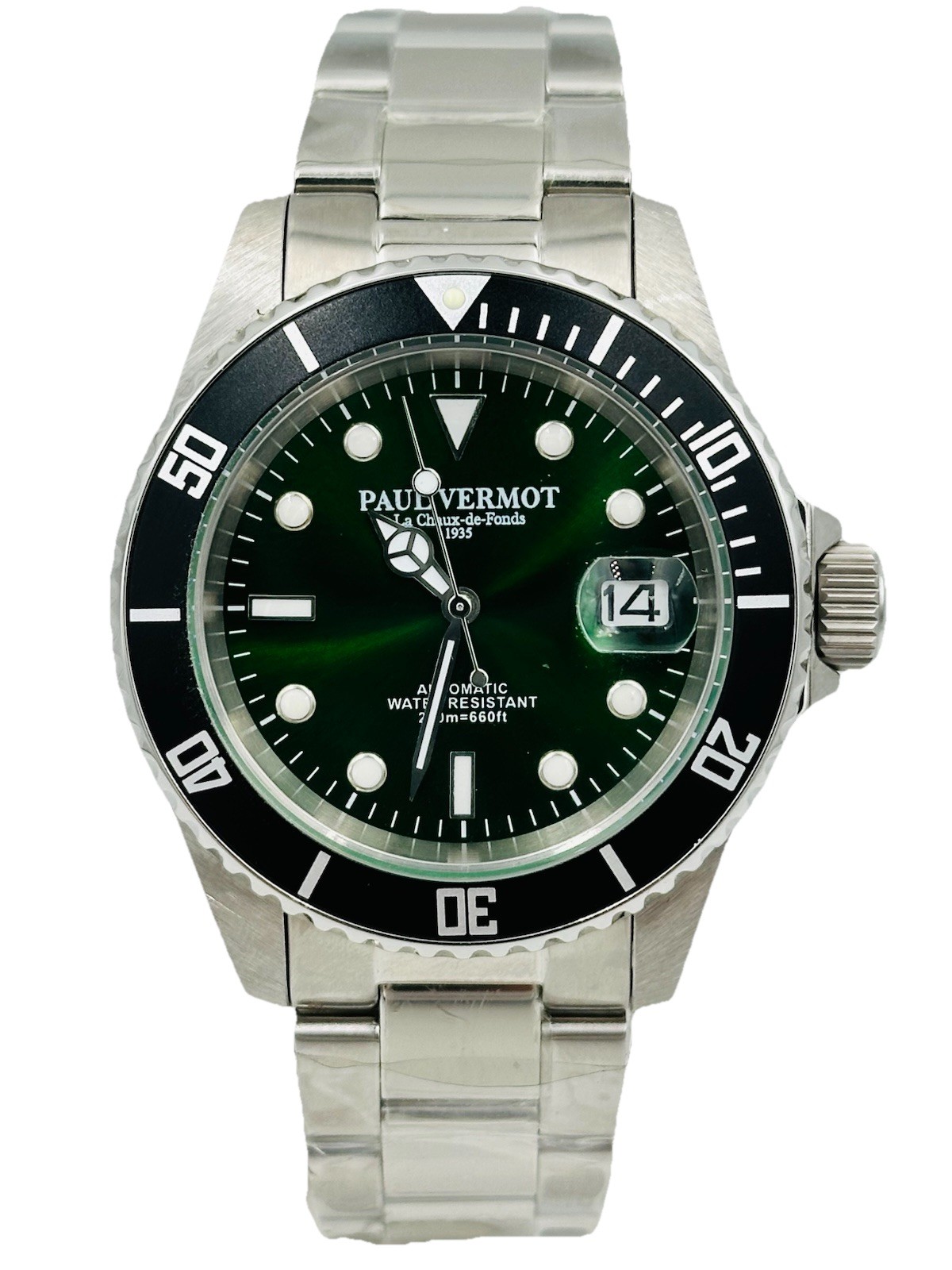 Paul Vermot SUB 200 m Automatic Watch Seiko PV6763VK/438 Green Dial Silver Case
