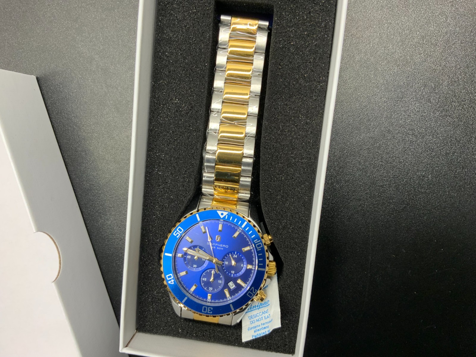 BIDEN Mens Watch Chronograph Stainless Steel Waterproof Date Quartz Gold / Blue