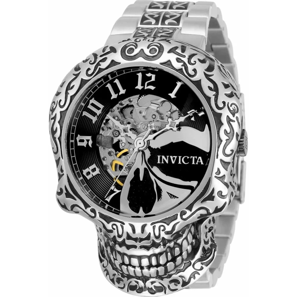 Invicta Mens 50mm Skull Artist Series Automatic Silver/Black Tone Bracelet Watch