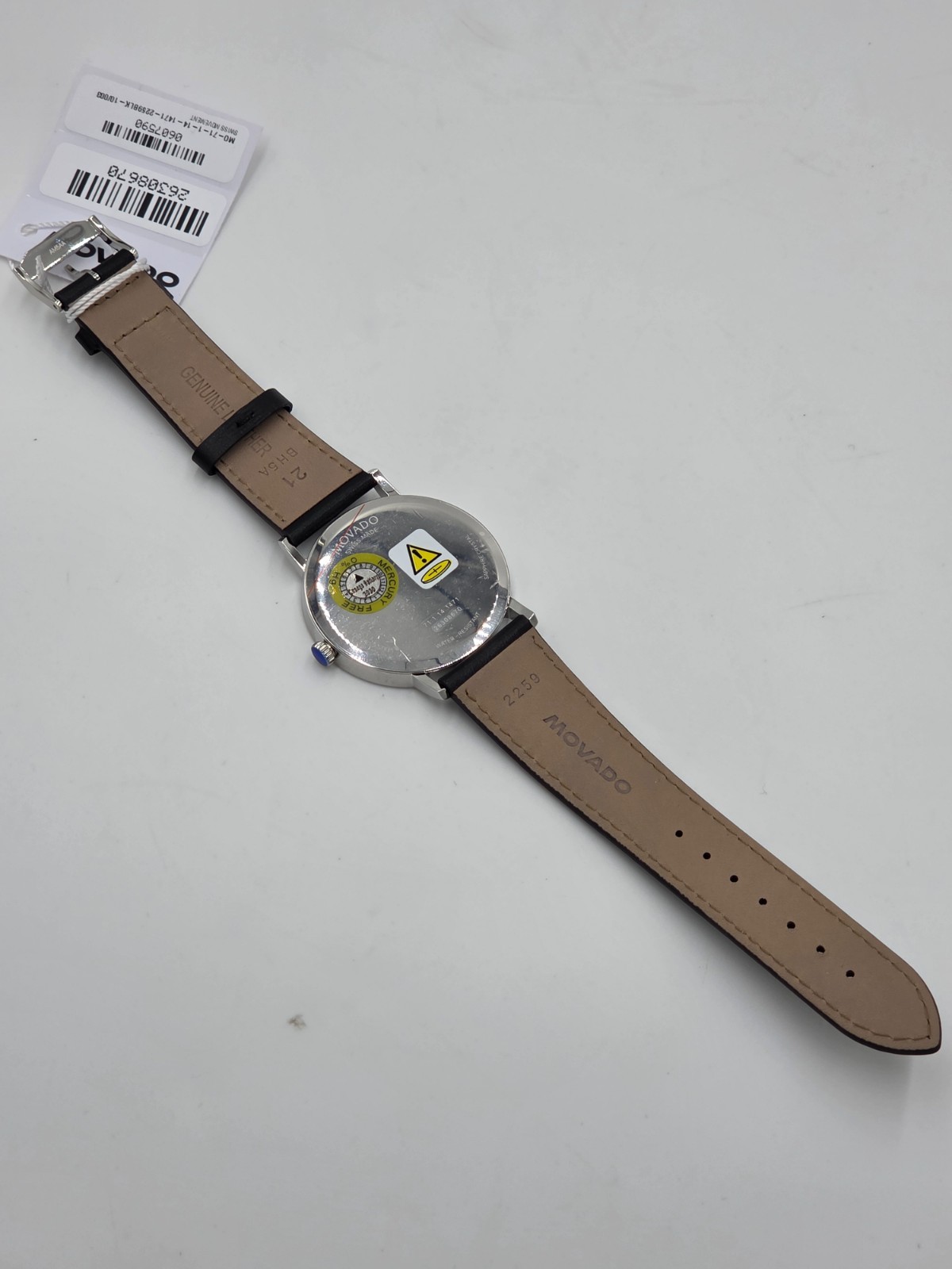 MOVADO SIGNATURE 0607590 SILVER BLUE DIAL BLACK LEATHER STRAP MENS WATCH