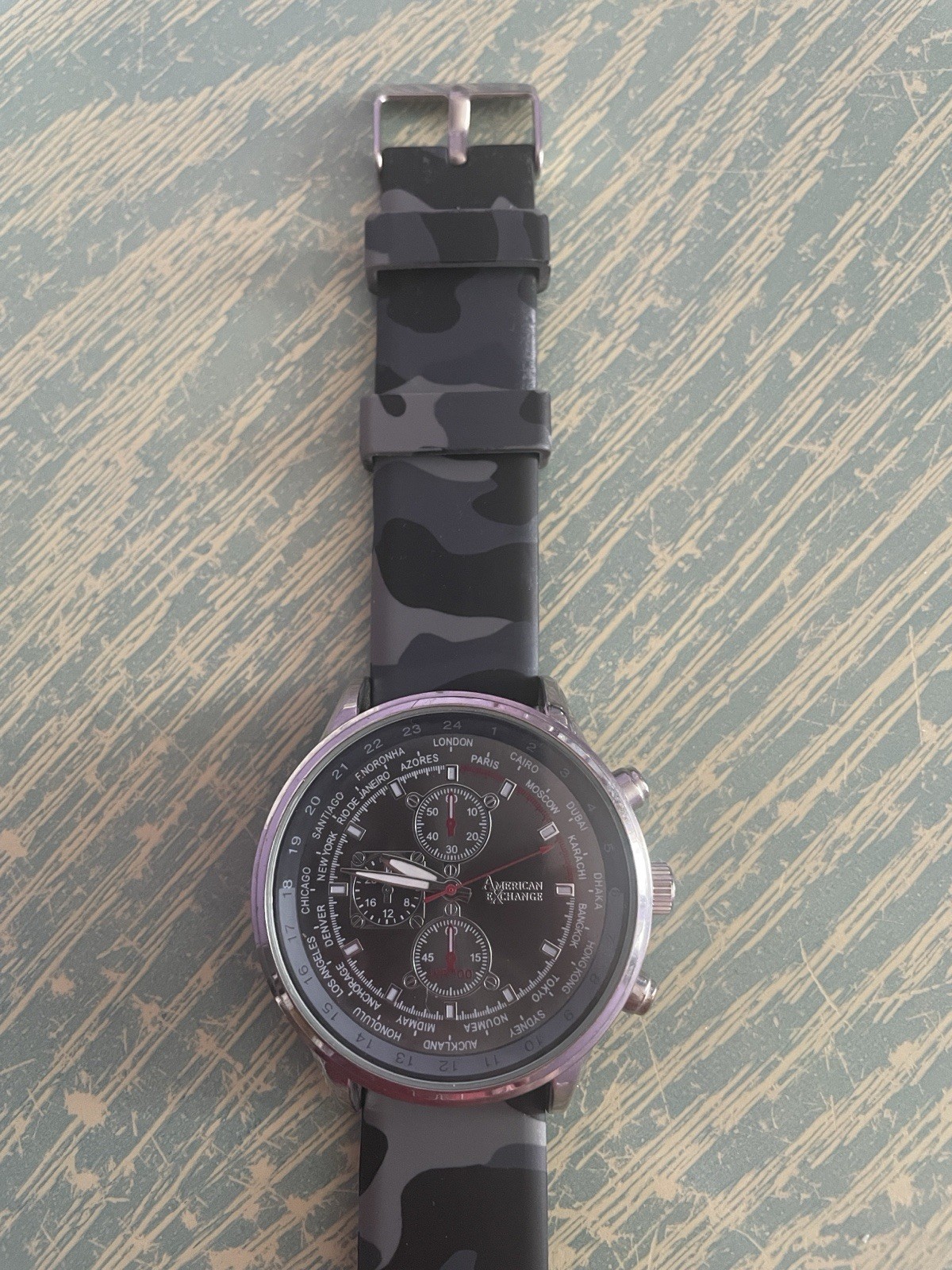 American Exchange Men’s Quartz Watch Camouflage Rubber Strap/Stainless Steel