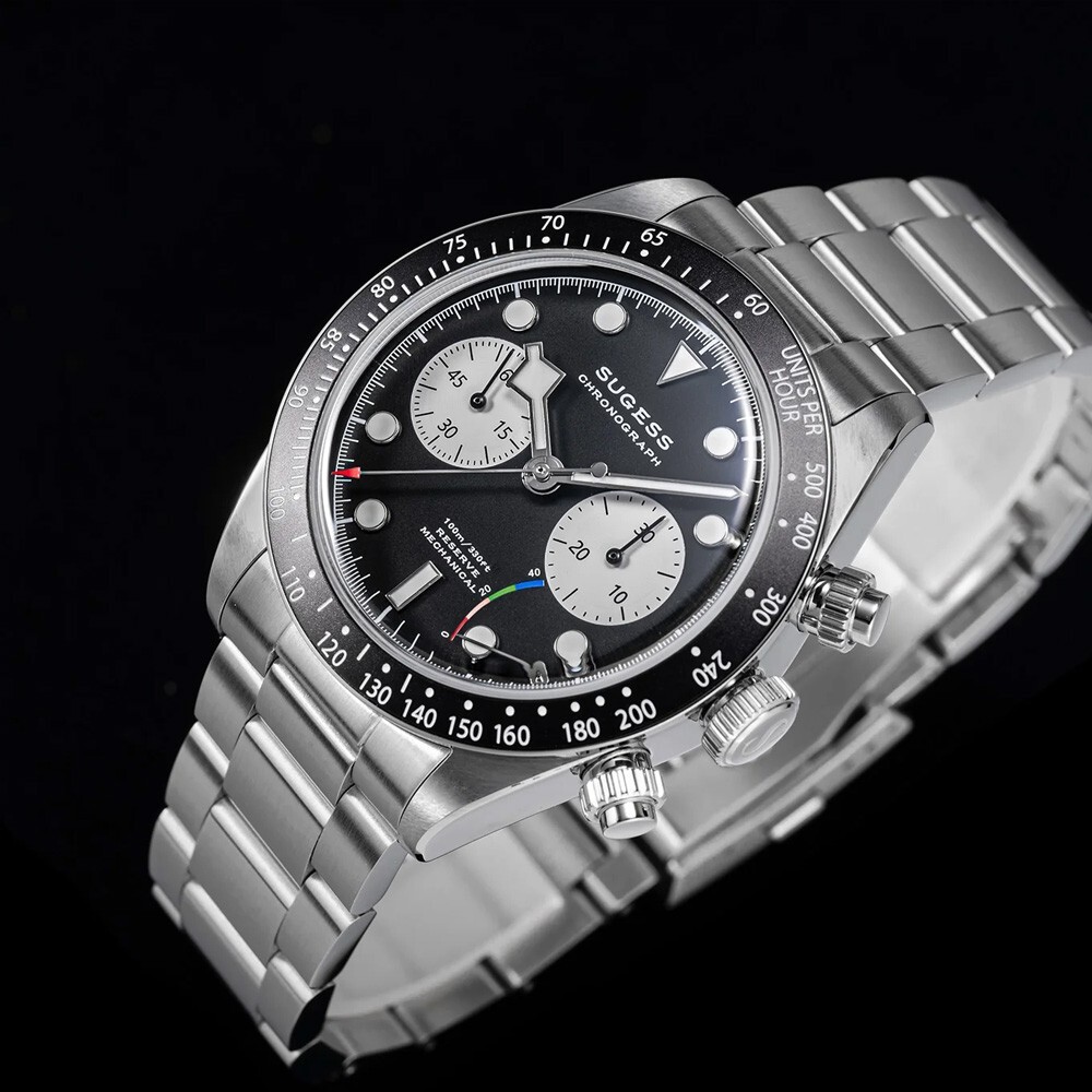 Sugess S457 Mechanical Chronograph Steel Black White Sapphire Men’s Watch