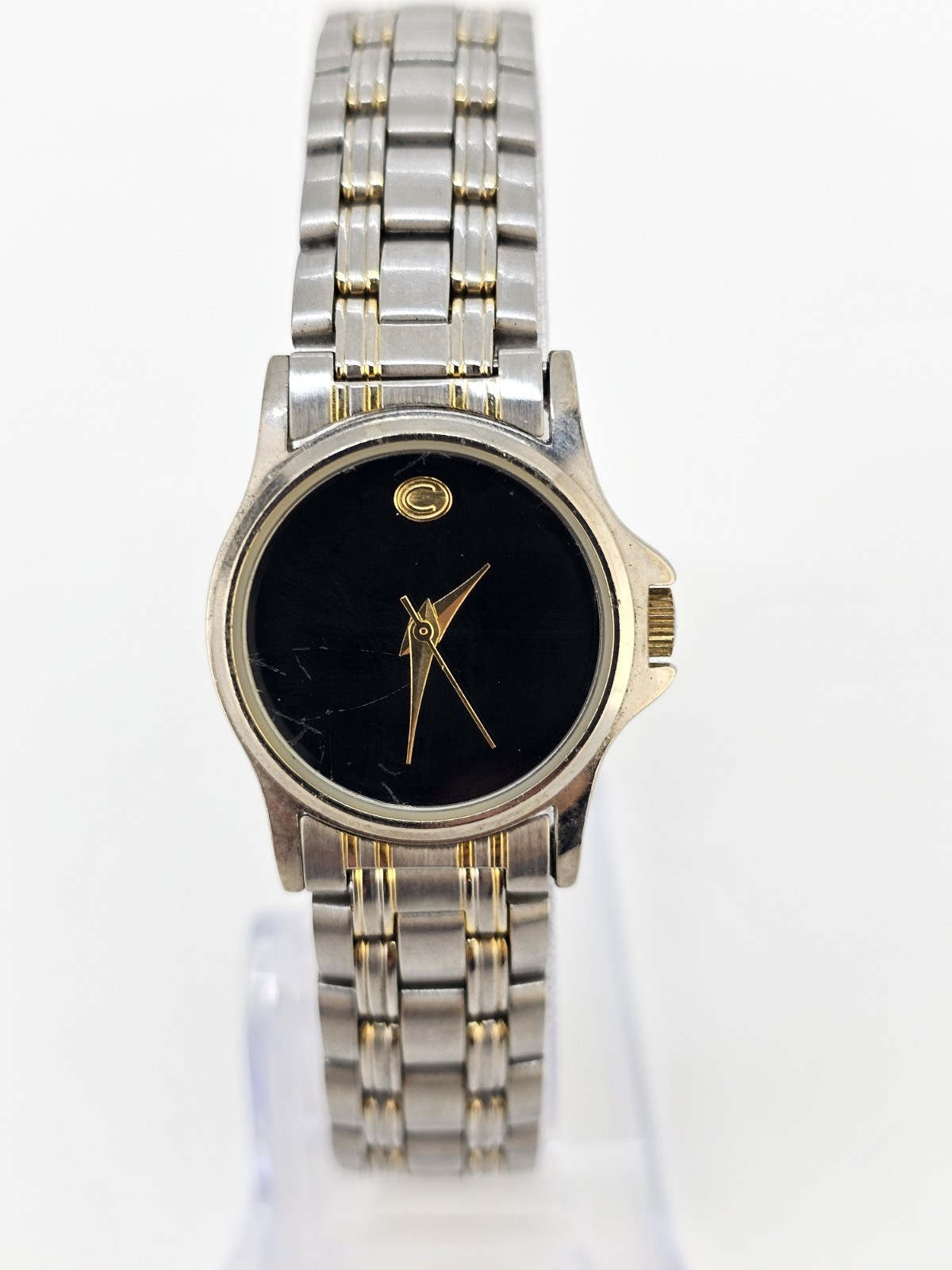 Cherokee Women’s Watch 25MM Black Dial Gold Gray Bracelet Band 7″ NEW Battery