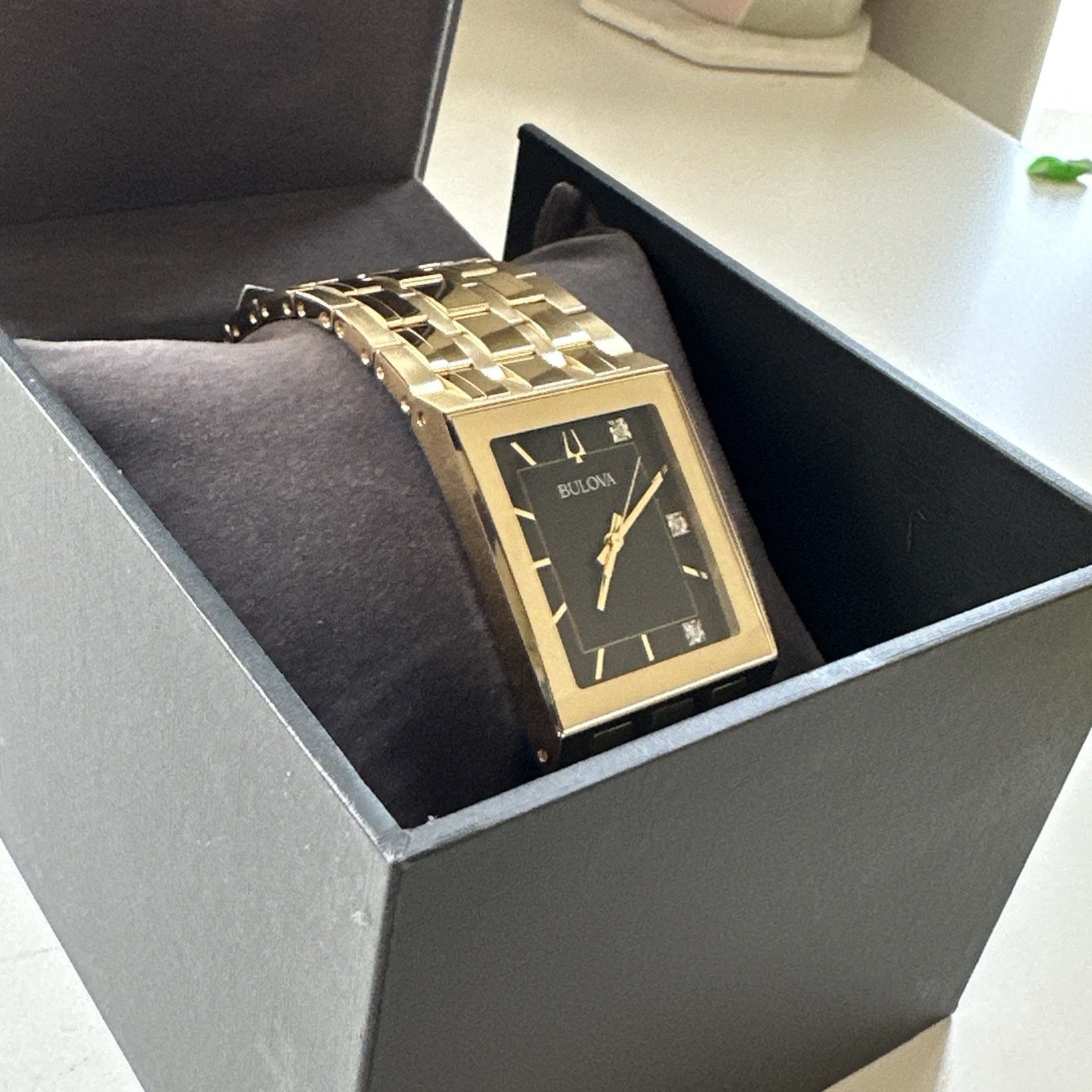 Bulova Men’s Quadra Modern Quartz Gold Gemmed Stainless Steel Watch 30 MM 97D132