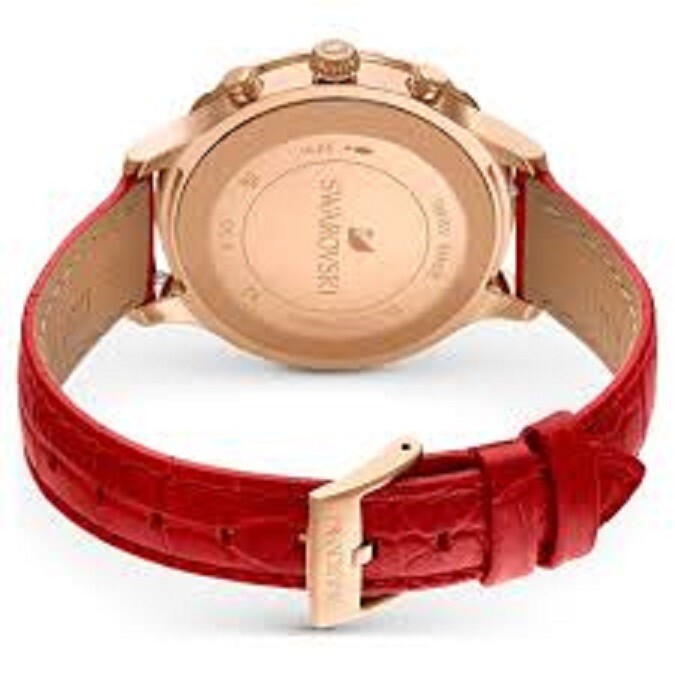 Swarovski Octea Lux Chrono,  Red Leather Rose Gold Tone Watch New, Gift Boxed