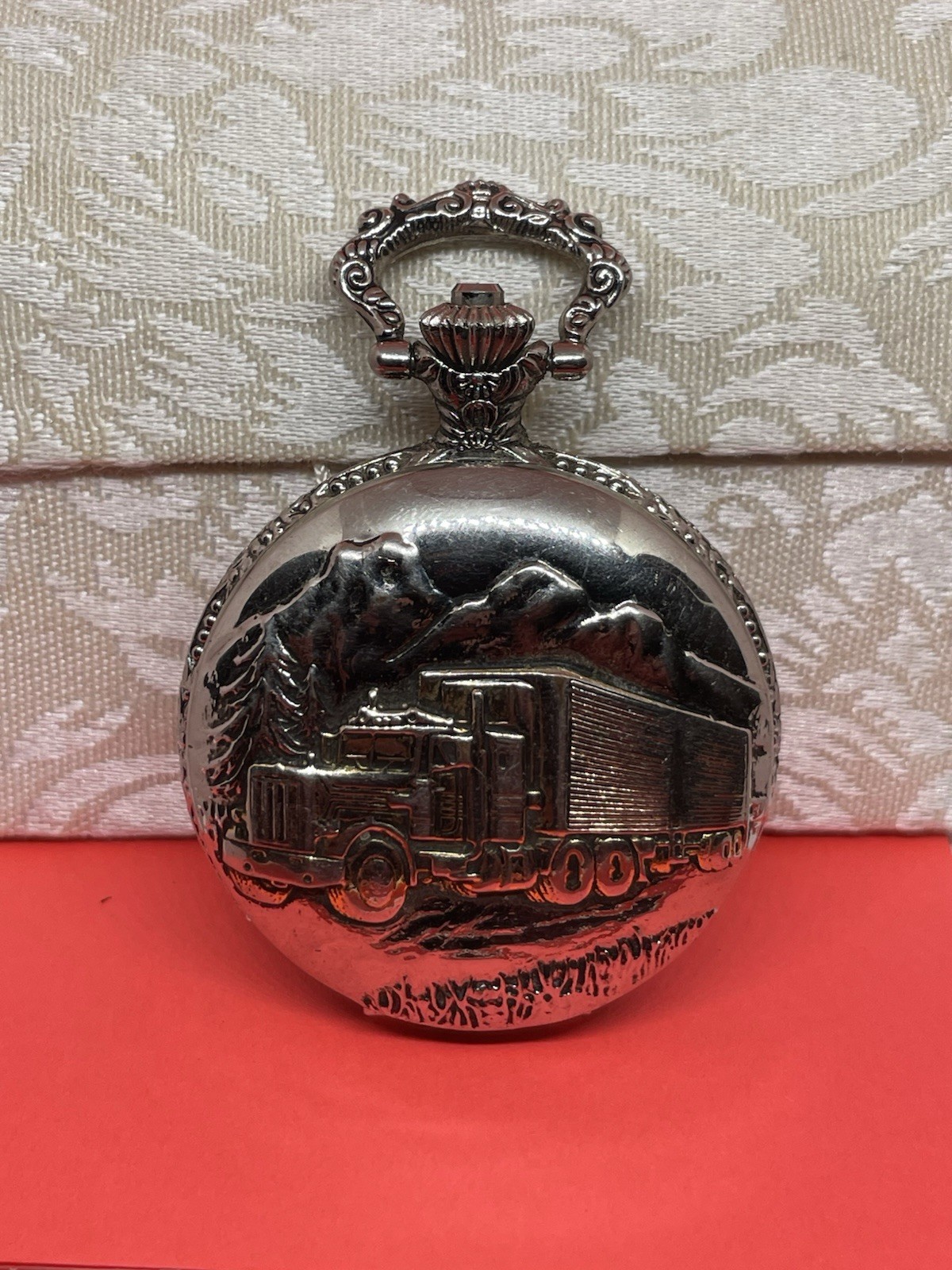 Quartz Pocket Watch With A Semi Engraving Needs Battery Or Use It For Parts
