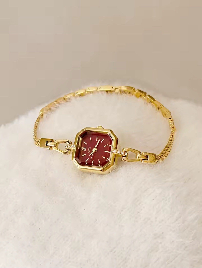 Woman Vintage Gold Wristwatch | Elegant Square Small Watch | Gold Girls Bracelet