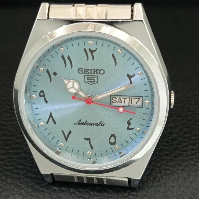 Vintage Seiko 5 Automatic Japan 6309a Refurbished Mens Arabic Figure Sky Blue Co