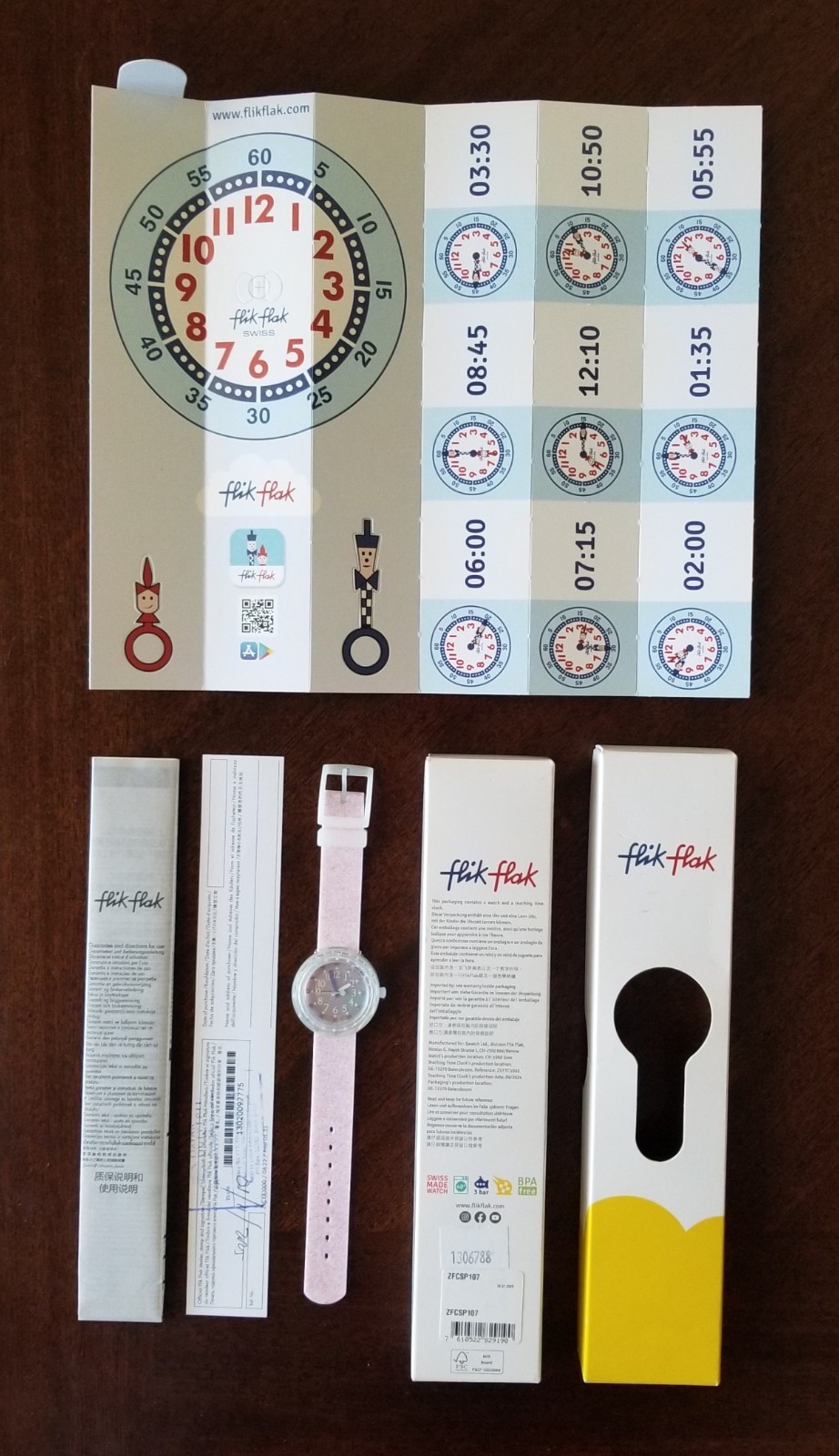 NWT Flik Flak (Swatch) Kid’s Time Teaching Watch Pink Silicone Band 5″-6.5″