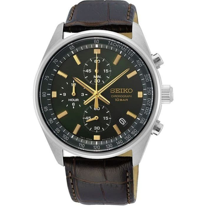 Brand New Seiko Quartz Chronograph SSB385P1 SSB385P1 Black Leather Men Watch