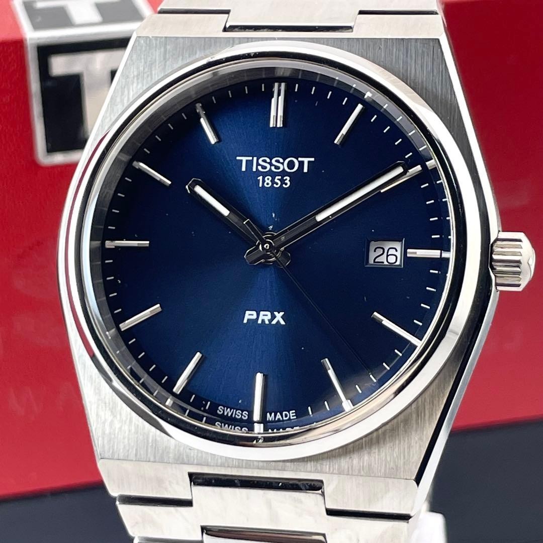 TISSOT PRX T137410A Quartz Navy Blue Dial Date Mens 40mm Steel Swiss Watch
