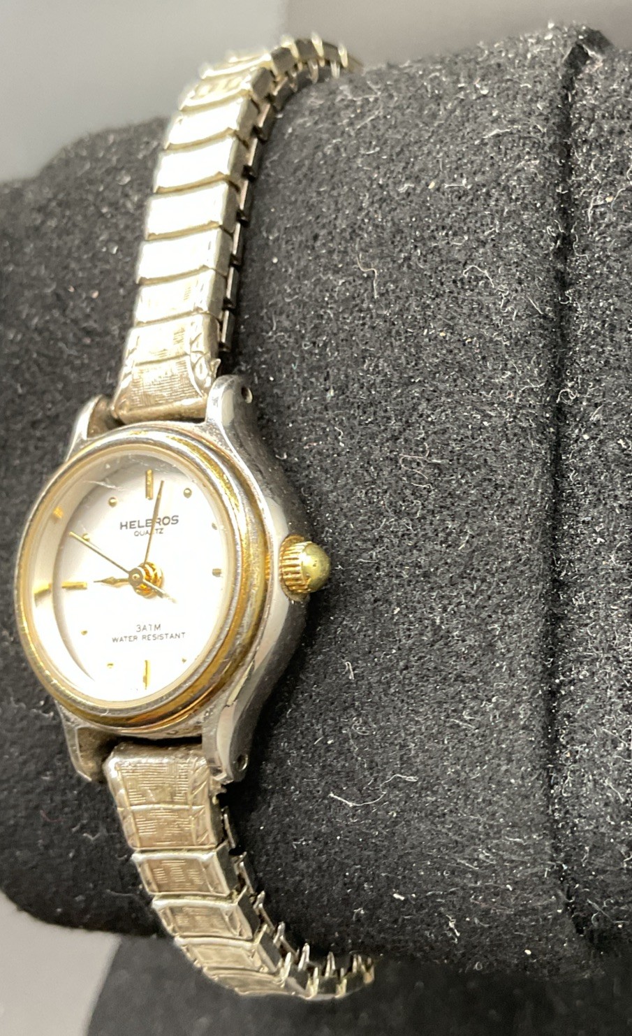 Vintage Helbros Ladies Quartz Watch Two Tone Gold Silver Expansion Band (RUNS)