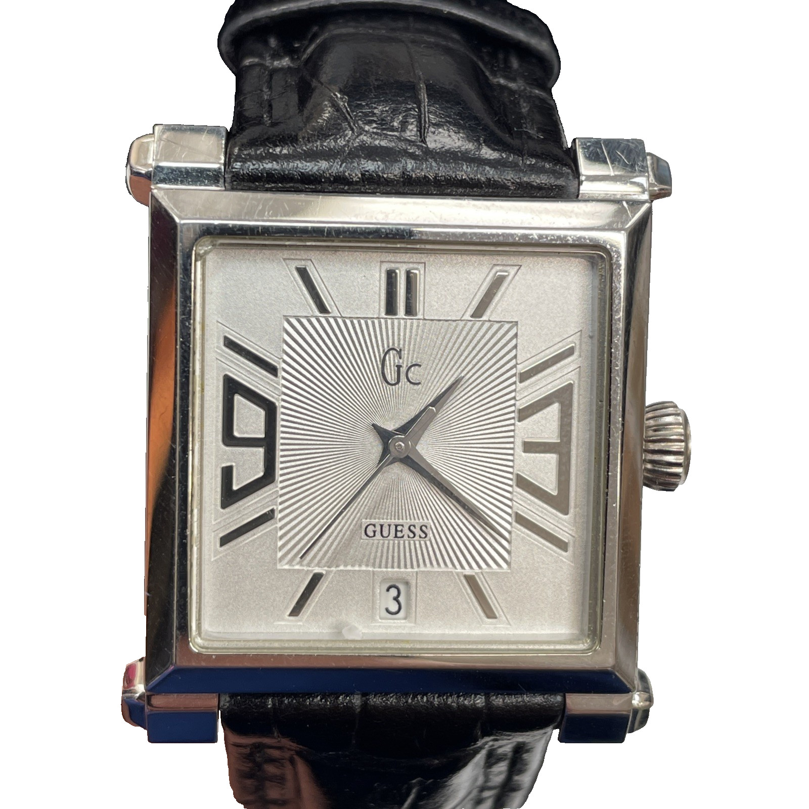 Guess Collection GC Watch Genuine Leather Strap Mens Wristwatch Deployment Clasp