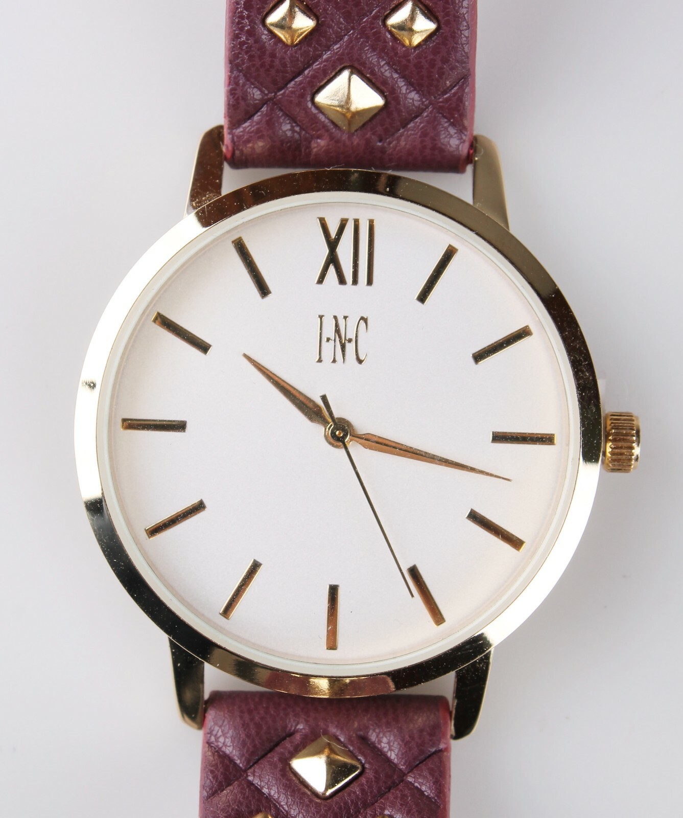 I.N.C. Women’s Gold Tone Embossed Faux Leather Strap Studs 38mm Watch + Bracelet