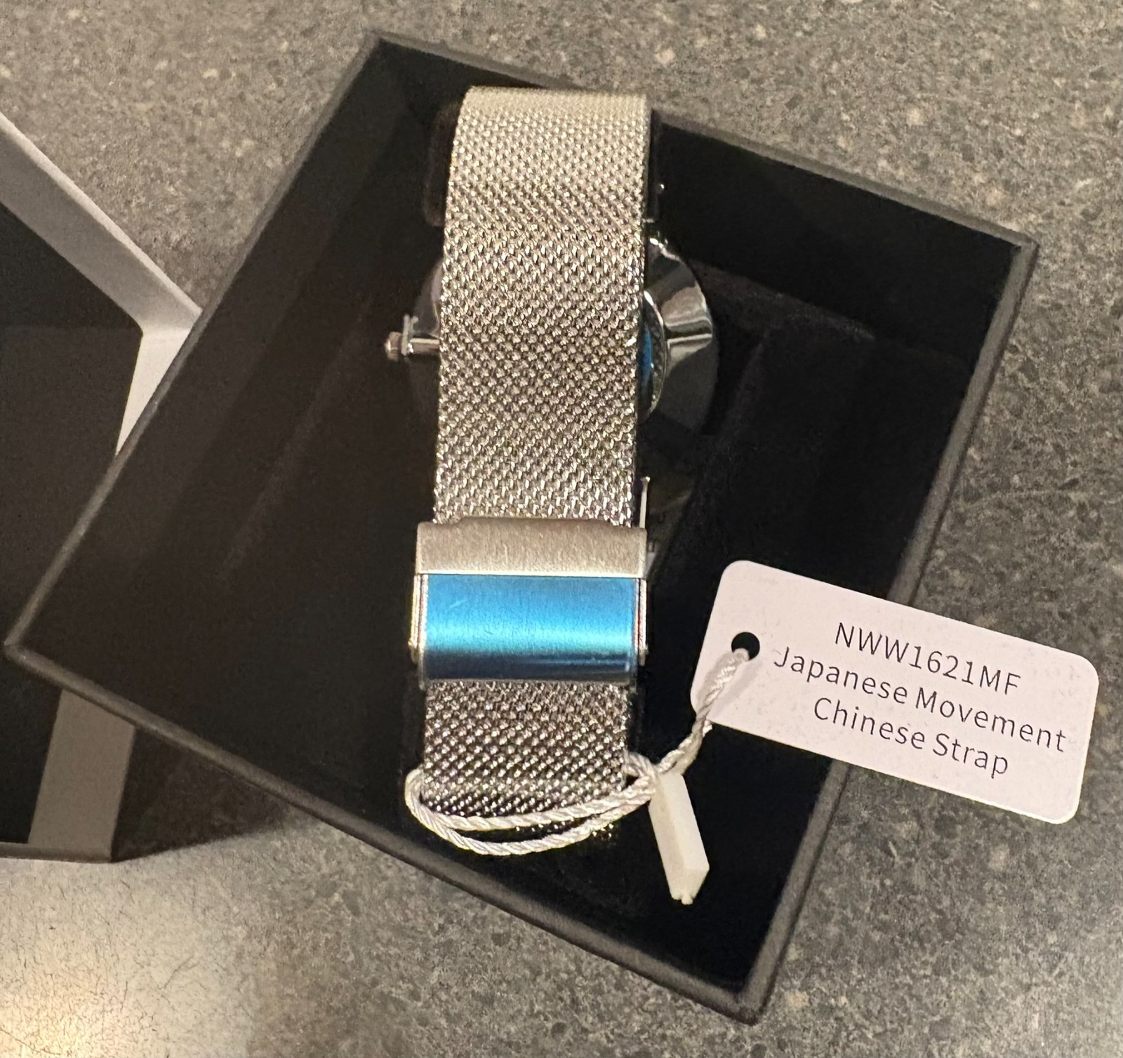 Nine West mens Asher Watch NWW1621MF Stainless Mesh Band Black Face NEW in Box