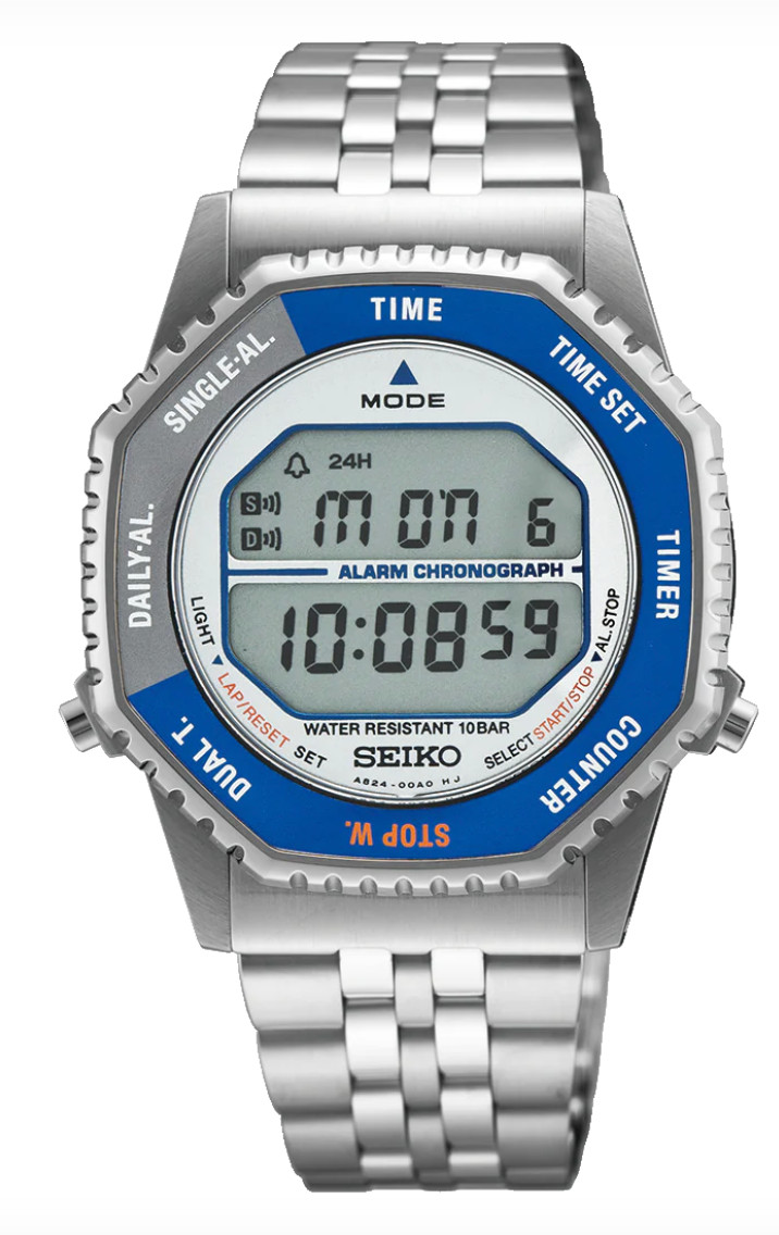 Seiko ROTOCALL Digital White Dial Blue Gray Bezel SMGG21 Steel Men’s Watch