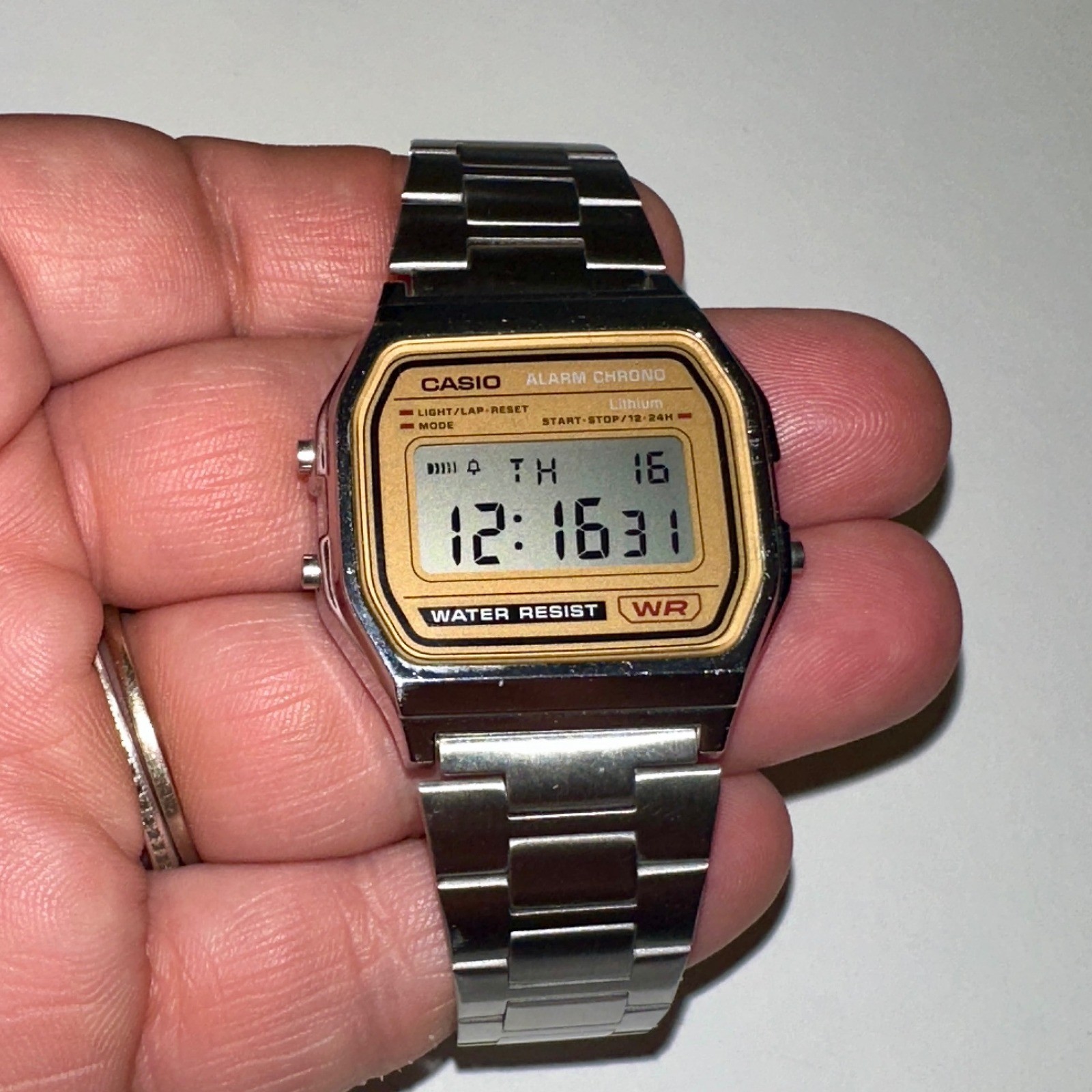 Casio A158WE Silver Gold Digital Watch Retro Alarm Chrono Stainless Steel 593