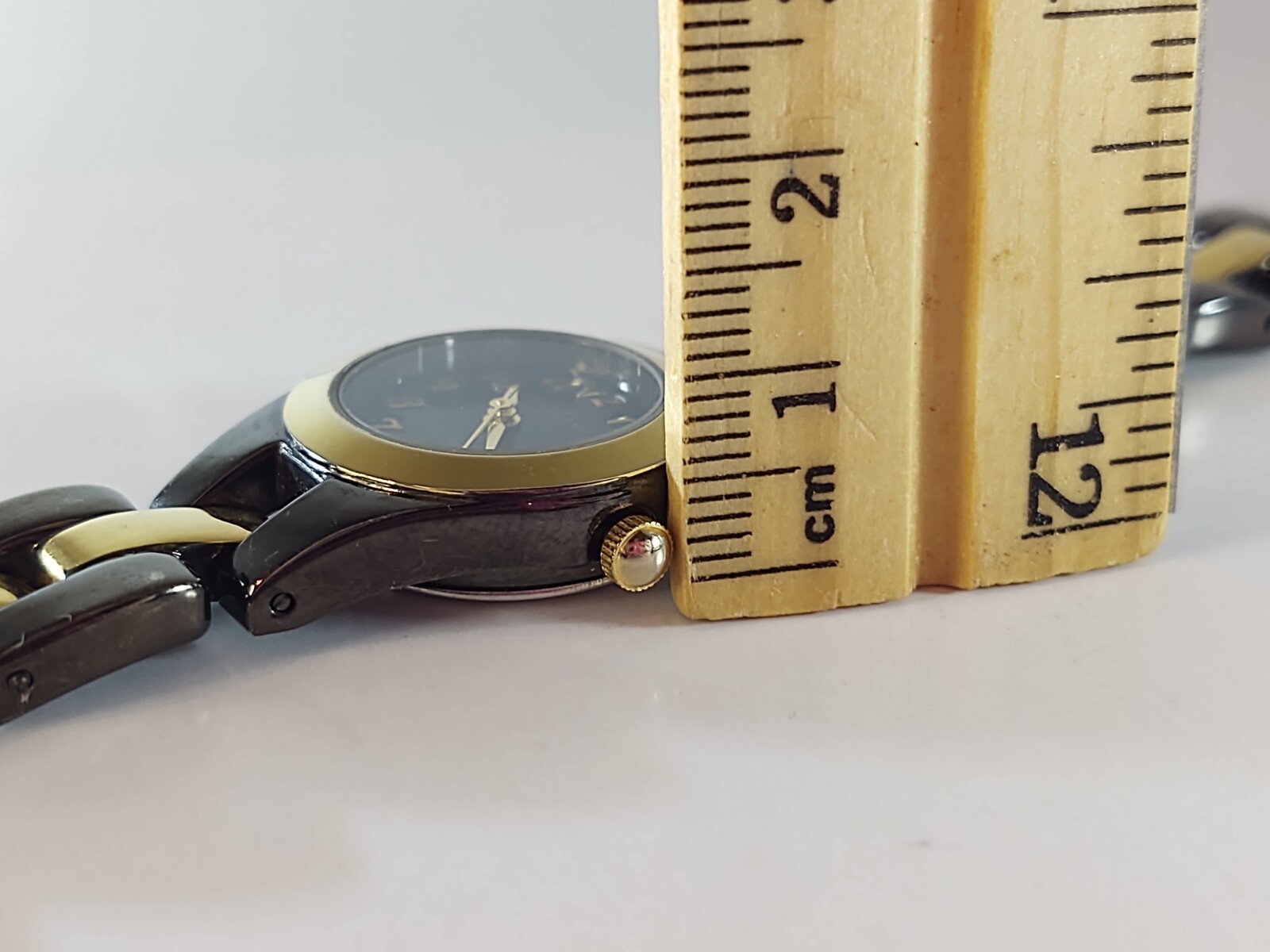 Womens LA Express Watch Black Dial Black & Gold Bezel & Band Show Wear