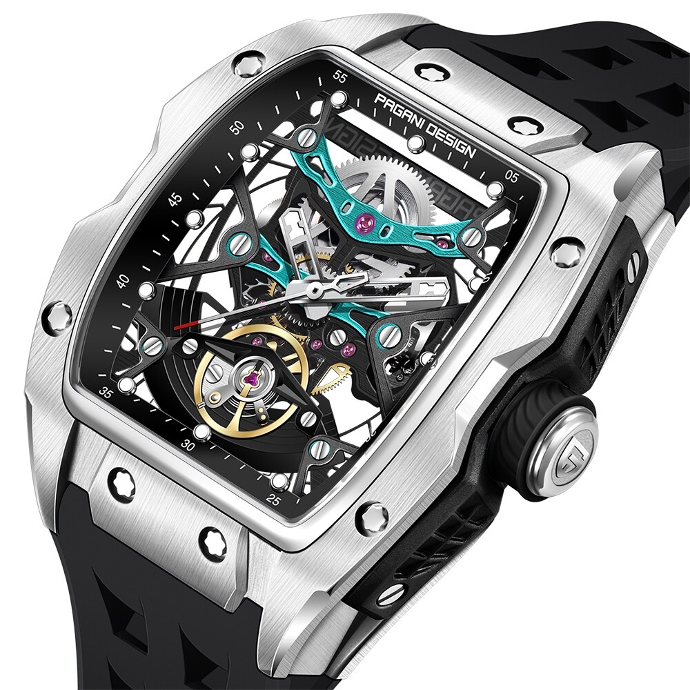 Men’s Automatic Mechanical Tonneau Watch Sapphire Waterproof Double-sided Hollow